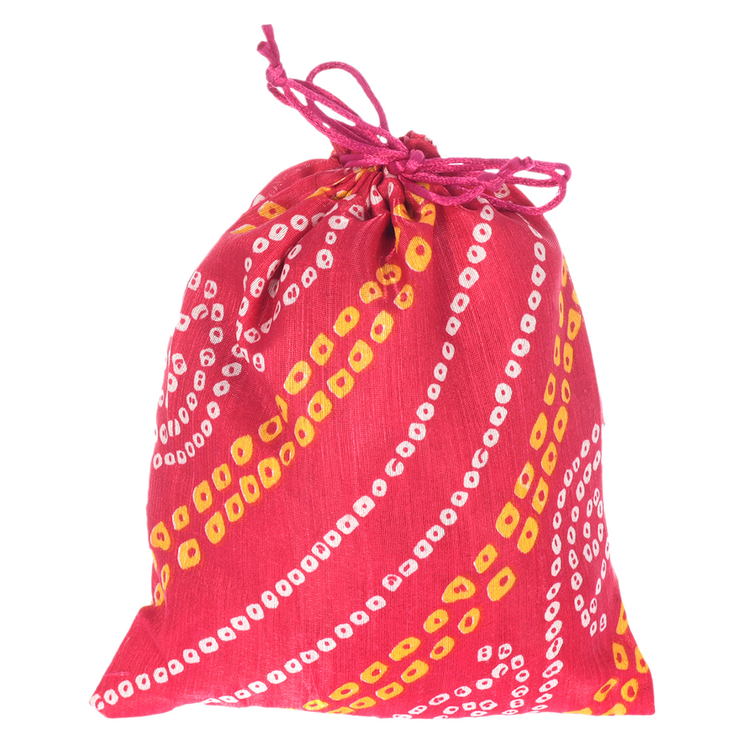 Kuber Industries Multiuses Bandhej Print Potli Bag for women With Drawstring (Pink)