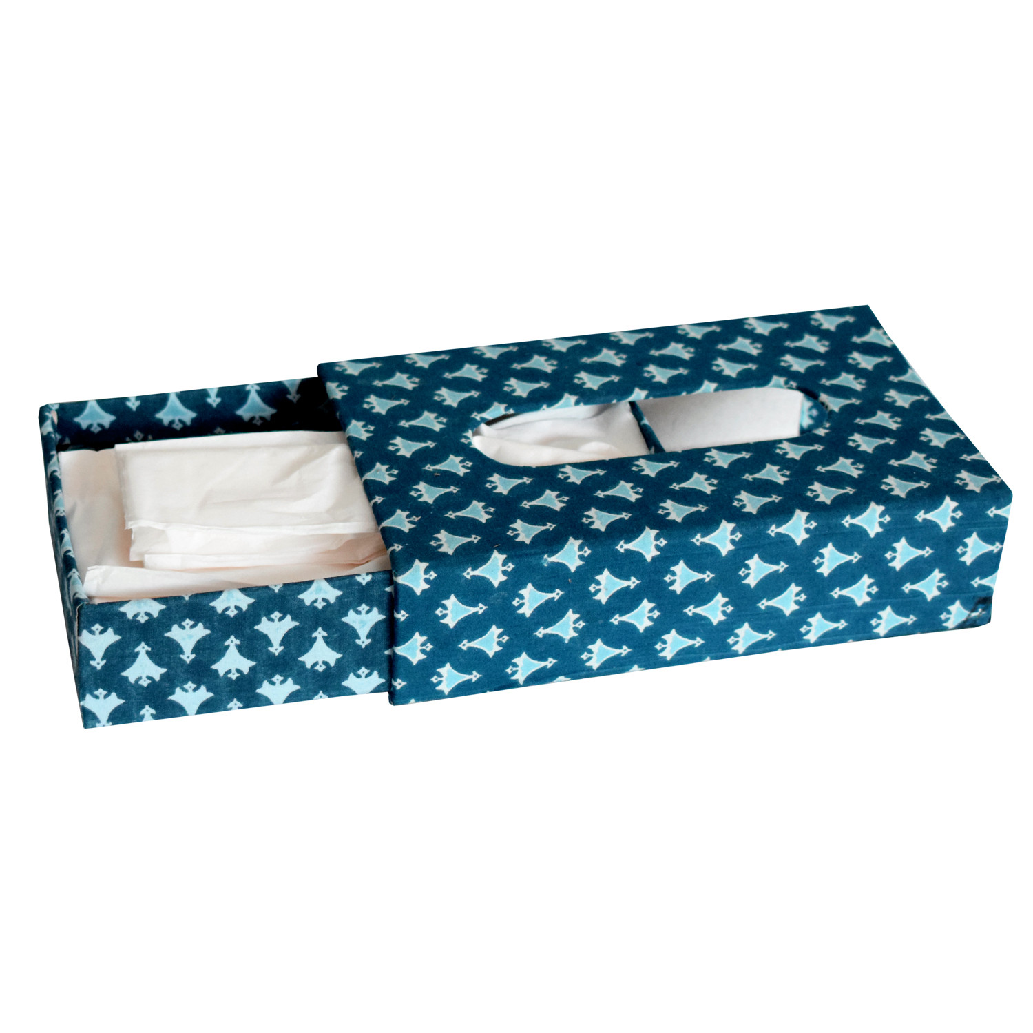 Kuber Industries Multiuses Buti Print Handicrafts Tissue Paper Box/Paper Napkin Holder For Home, Hotel, Office (Blue)