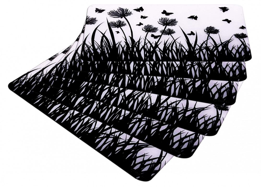 Kuber Industries Multiuses Butterfly Print PVC Table Placemat for kitchen, Dining Table Set of 6 (White)