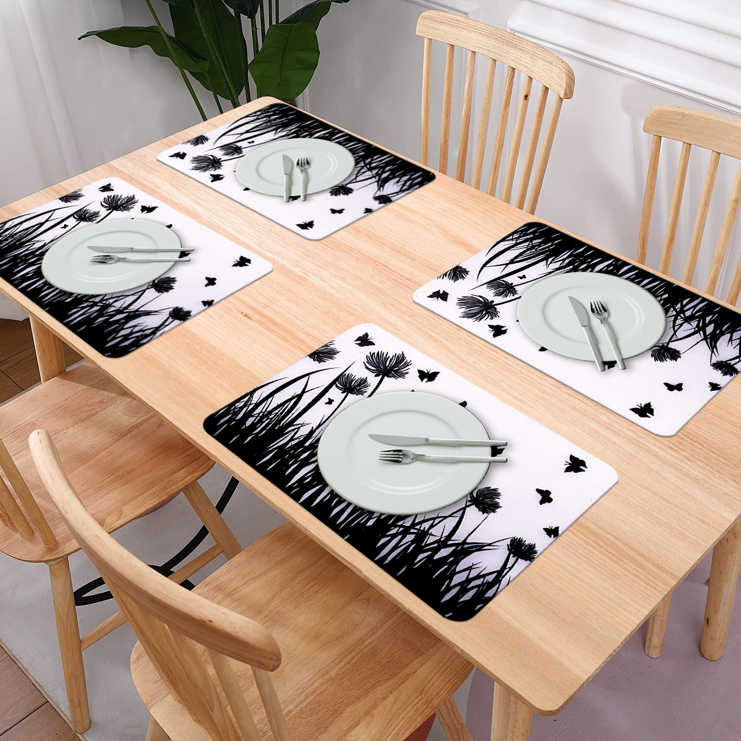 Kuber Industries Multiuses Butterfly Print PVC Table Placemat for kitchen, Dining Table Set of 6 (White)