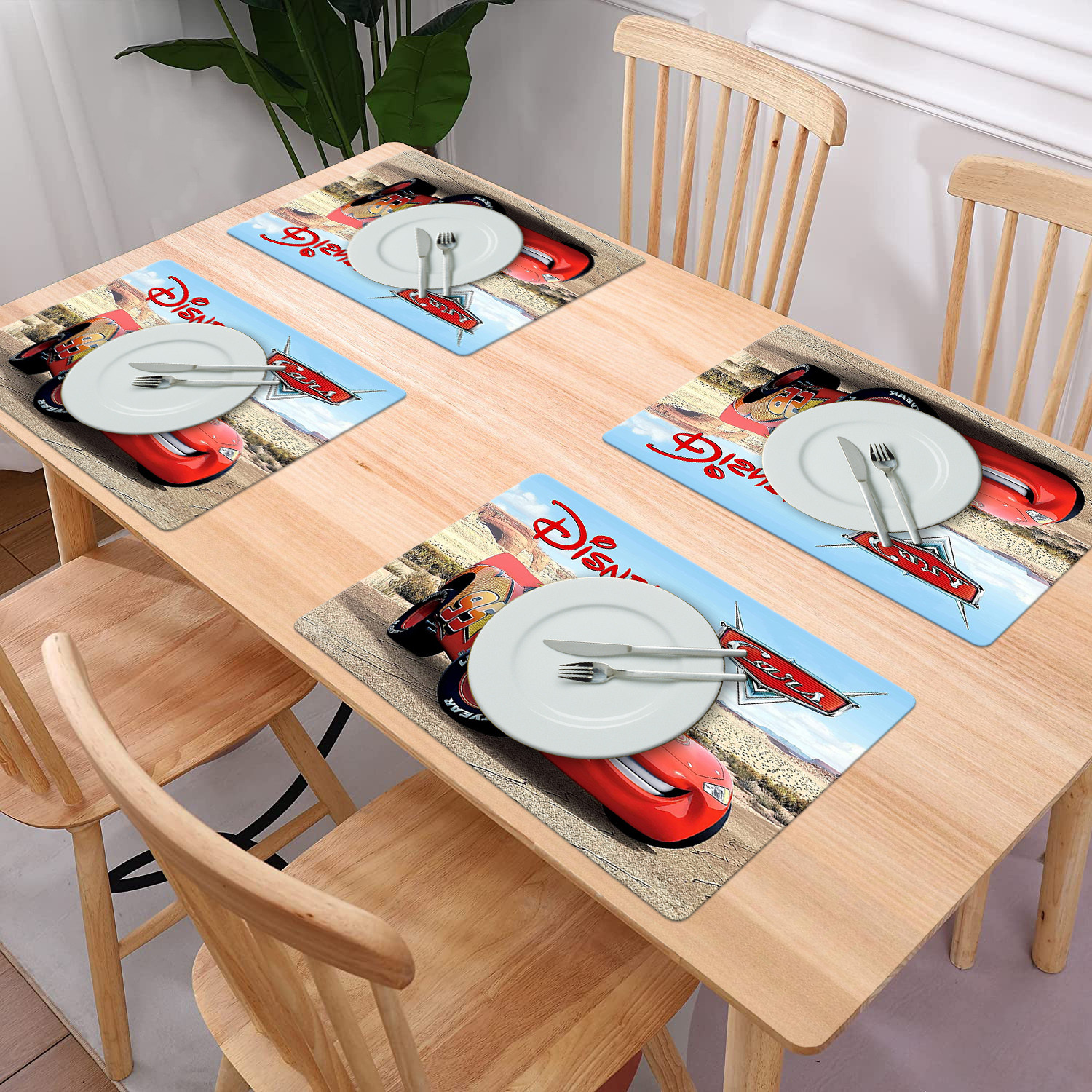 Kuber Industries Multiuses Car Print PVC Table Placemat With 6 Coasters for kitchen, Dining Table Set of 6 (Beige)