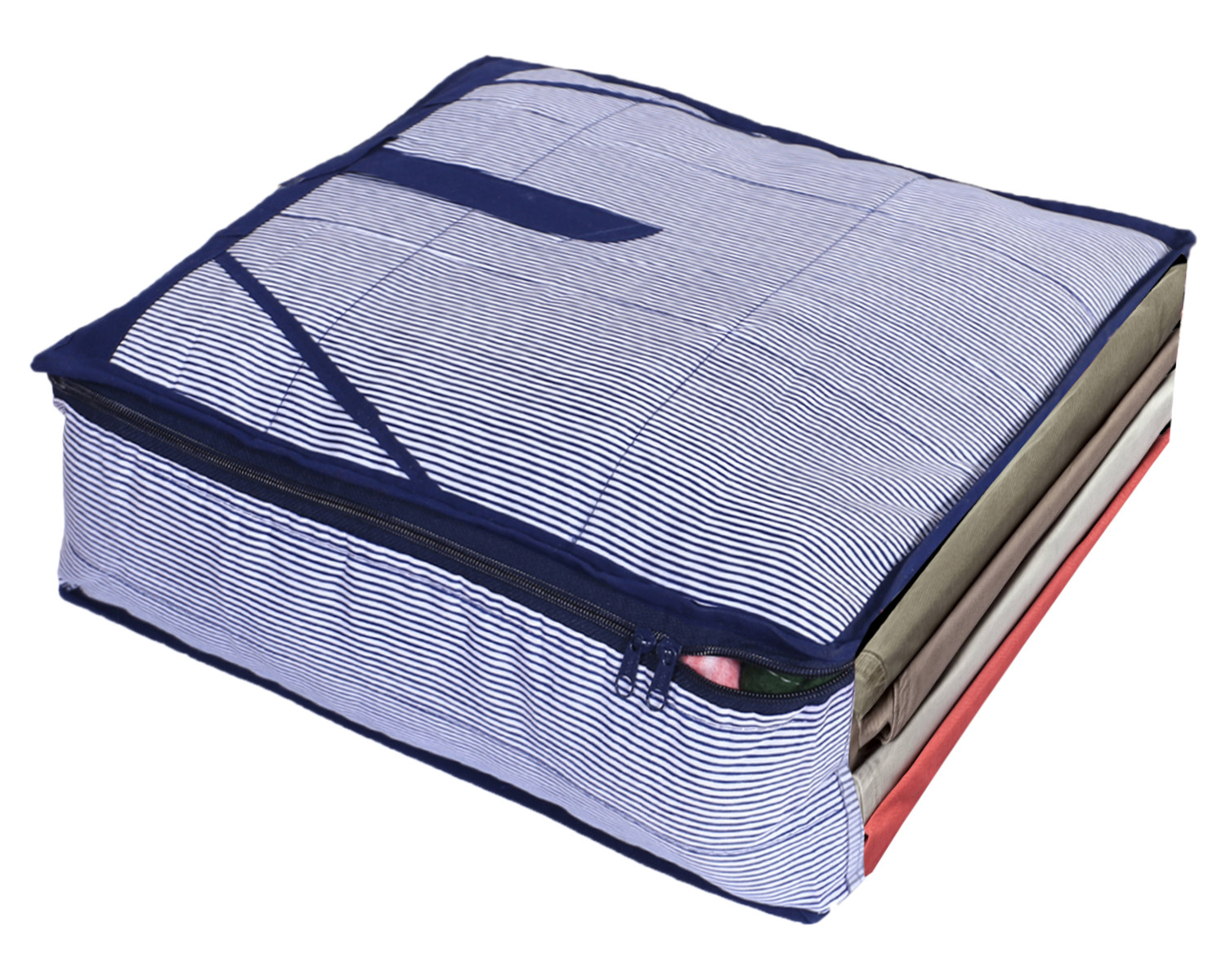 Kuber Industries Multiuses Cotton Lining Print Trouser Cover With Clear Window For Store Trousers, Jeans, Clothes (Blue)