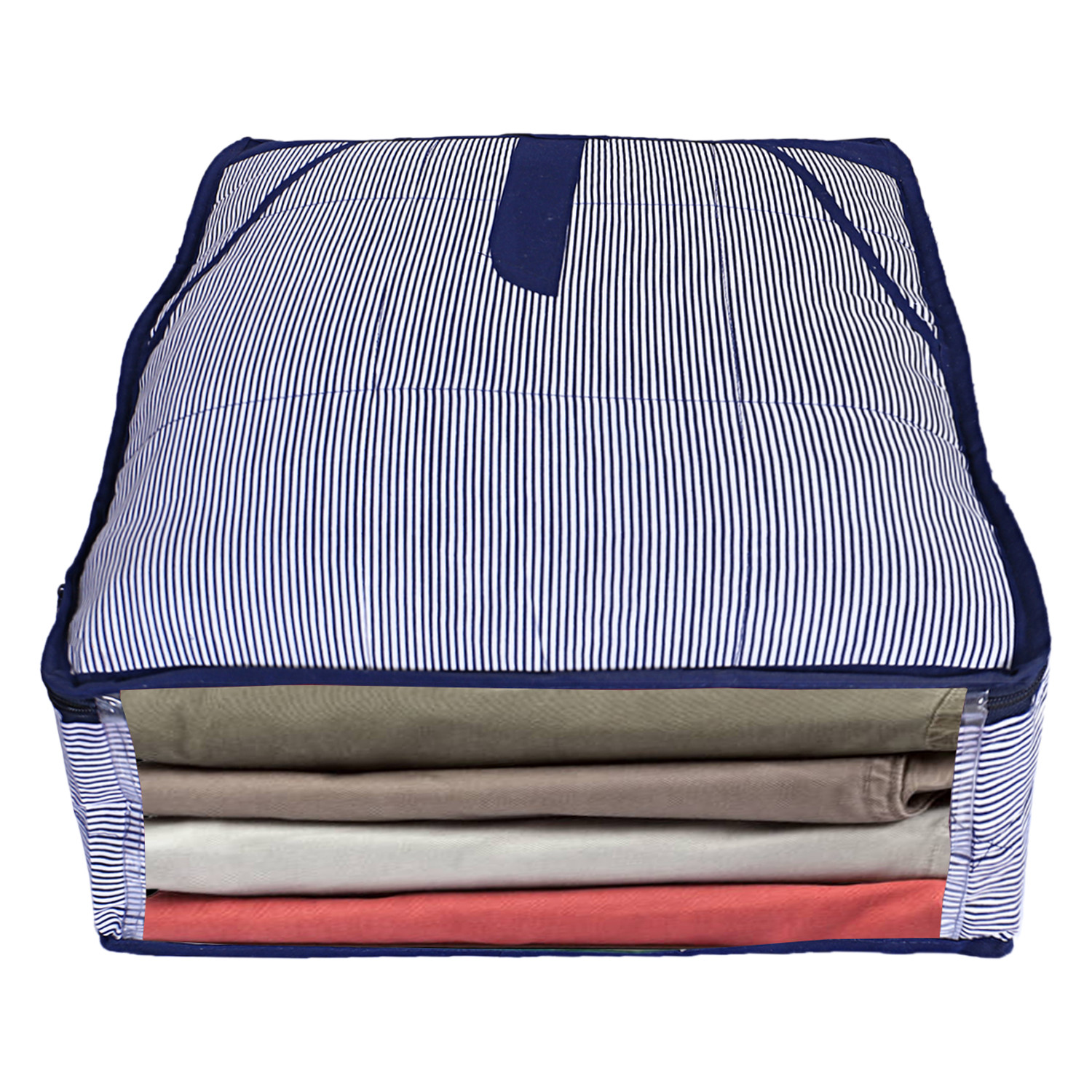 Kuber Industries Multiuses Cotton Lining Print Trouser Cover With Clear Window For Store Trousers, Jeans, Clothes (Blue)