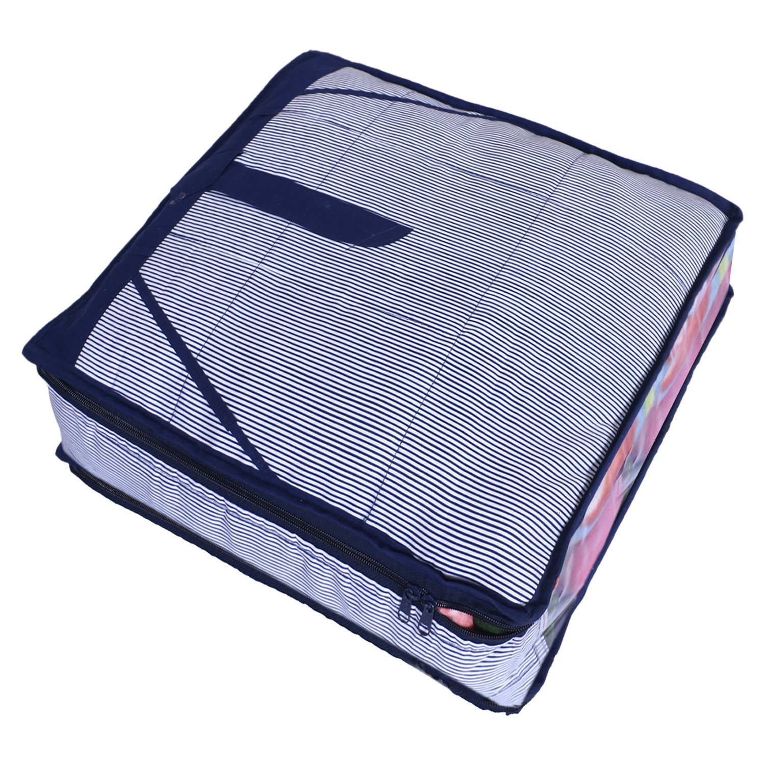 Kuber Industries Multiuses Cotton Lining Print Trouser Cover With Clear Window For Store Trousers, Jeans, Clothes (Blue)