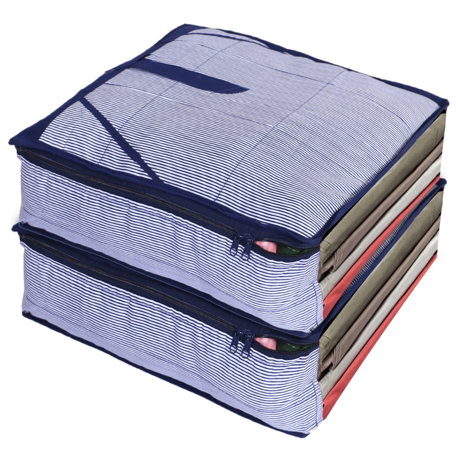 Kuber Industries Multiuses Cotton Lining Print Trouser Cover With Clear Window For Store Trousers, Jeans, Clothes (Blue)