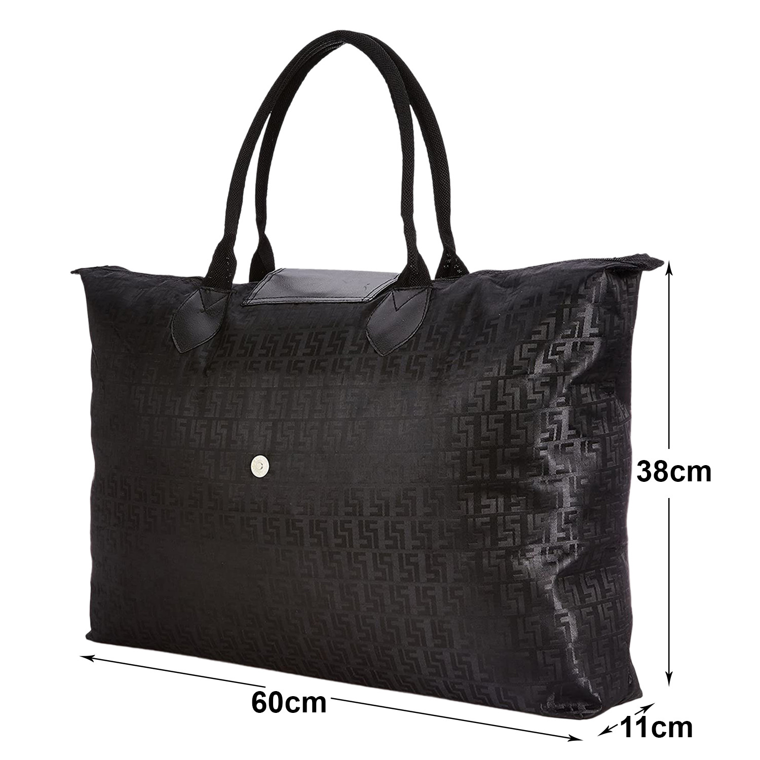 Kuber Industries Multiuses Designer Rexine Shopping Bags/Grocery Bag for Carry Grocery, Fruits, Vegetable with Handles (Black)