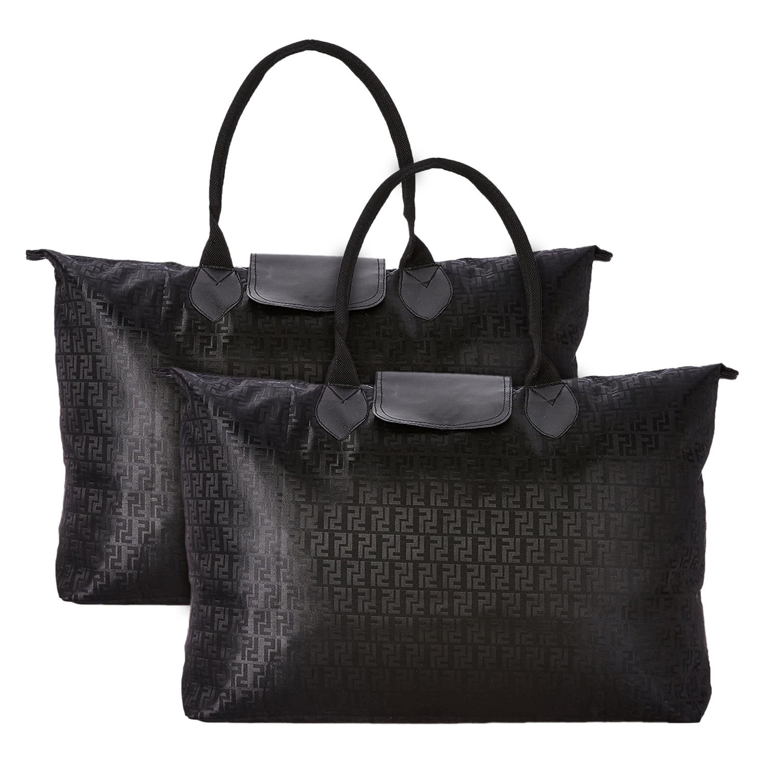 Kuber Industries Multiuses Designer Rexine Shopping Bags/Grocery Bag for Carry Grocery, Fruits, Vegetable with Handles (Black)