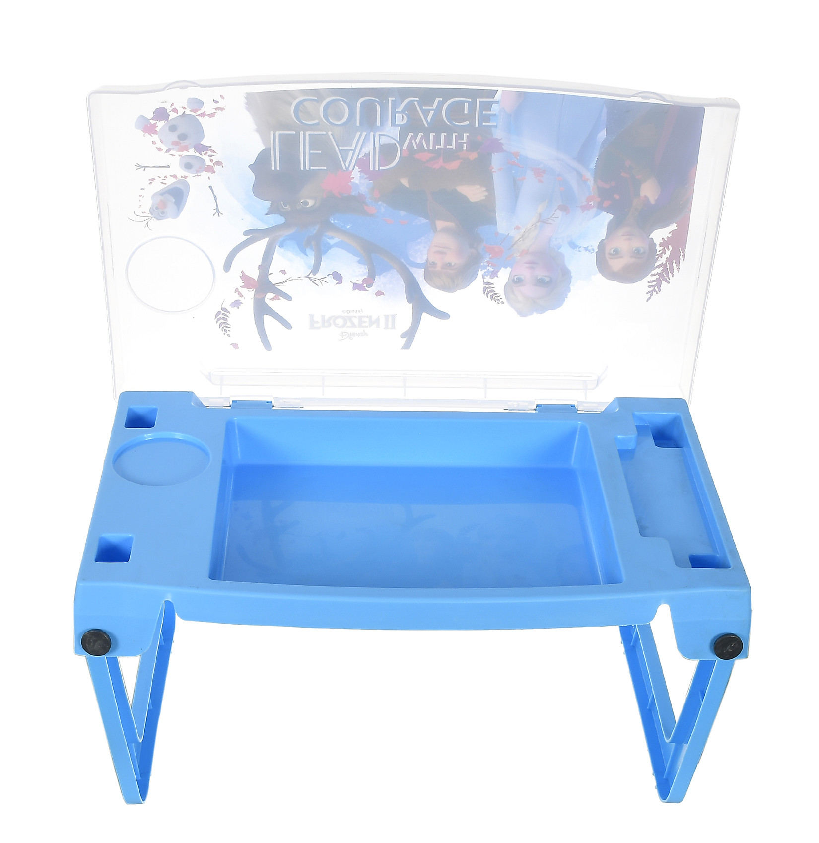 Kuber Industries Multiuses Disney Frozen Print Plastic Study Desk/Laptop Table With Camparment For Home & Office (Blue)