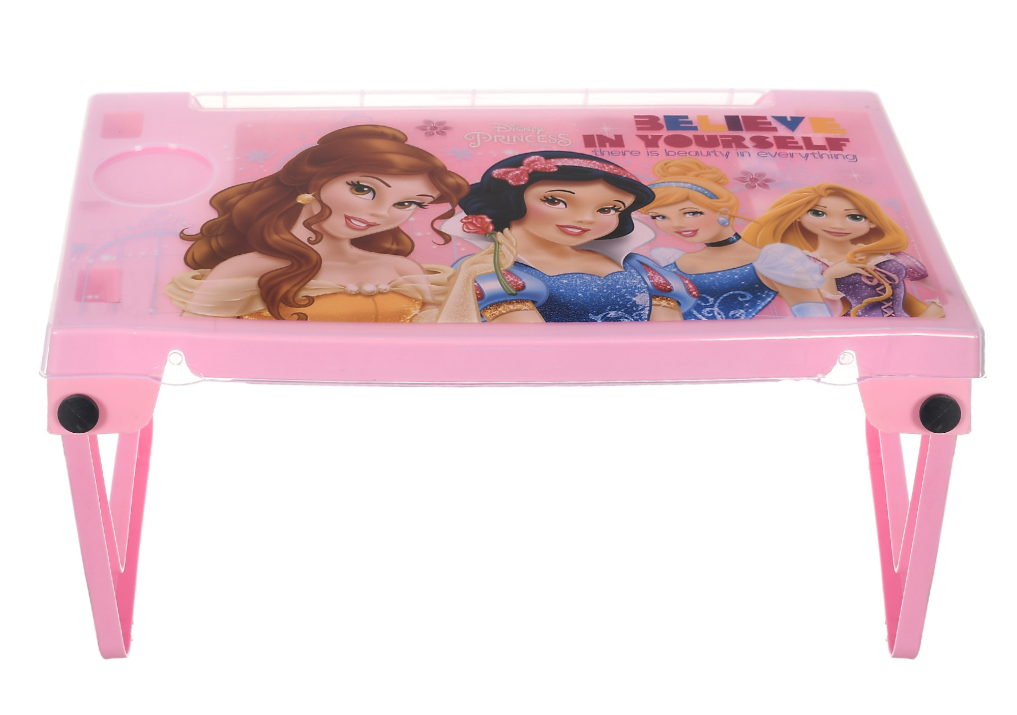 Kuber Industries Multiuses Disney Princess Print Plastic Study Desk/Laptop Table With Camparment For Home & Office (Pink)