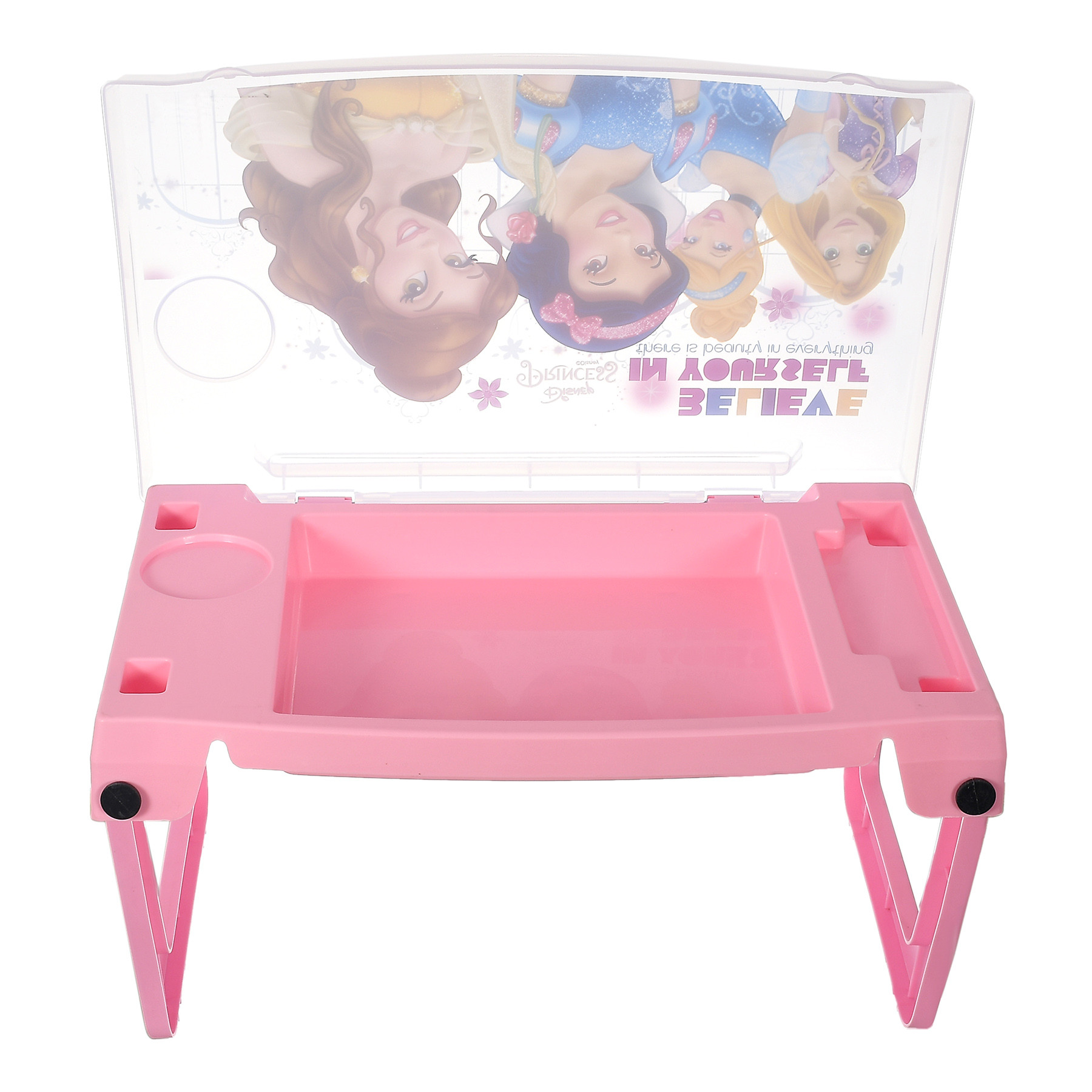 Kuber Industries Multiuses Disney Princess Print Plastic Study Desk/Laptop Table With Camparment For Home & Office (Pink)