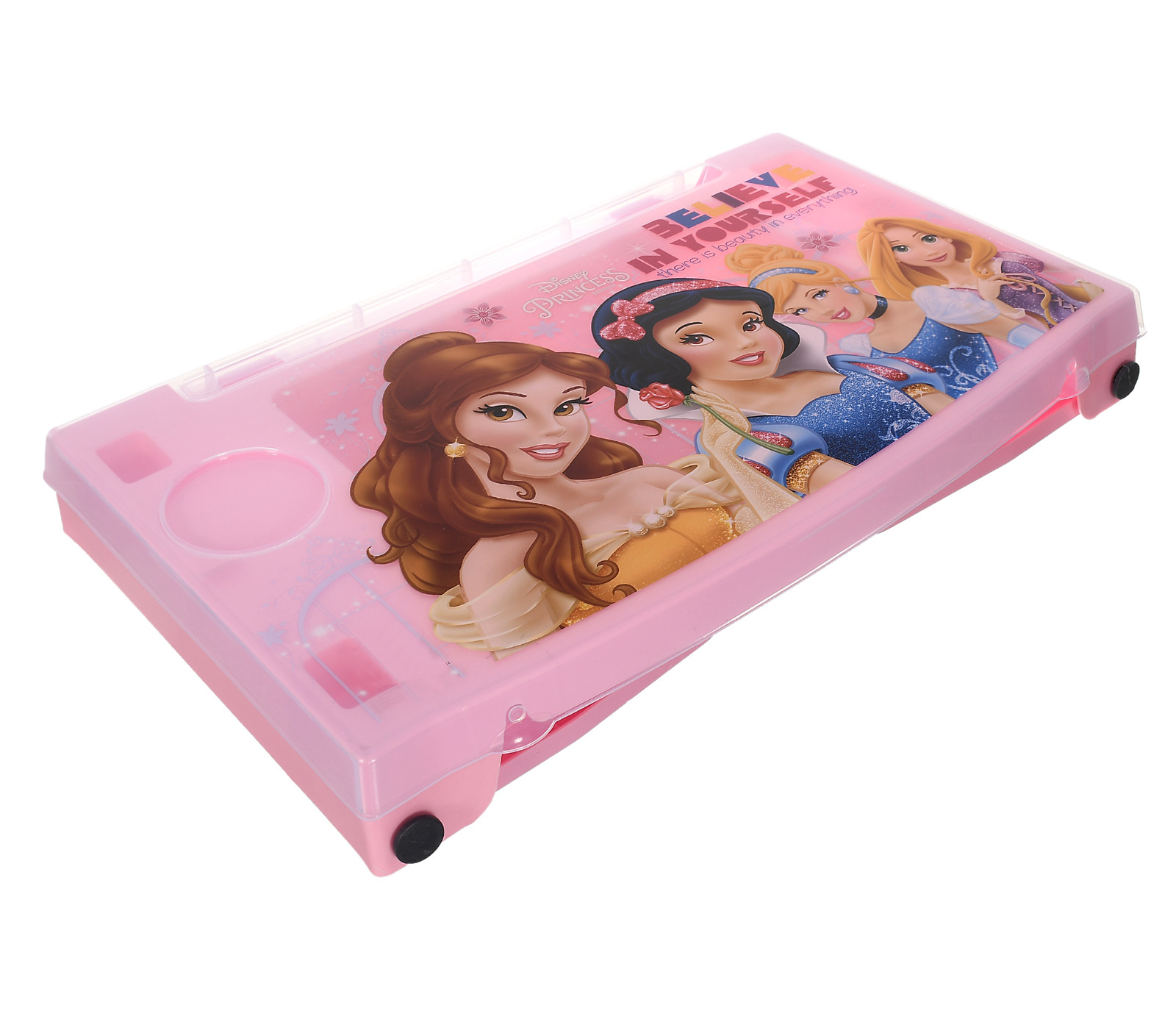 Kuber Industries Multiuses Disney Princess Print Plastic Study Desk/Laptop Table With Camparment For Home & Office (Pink)