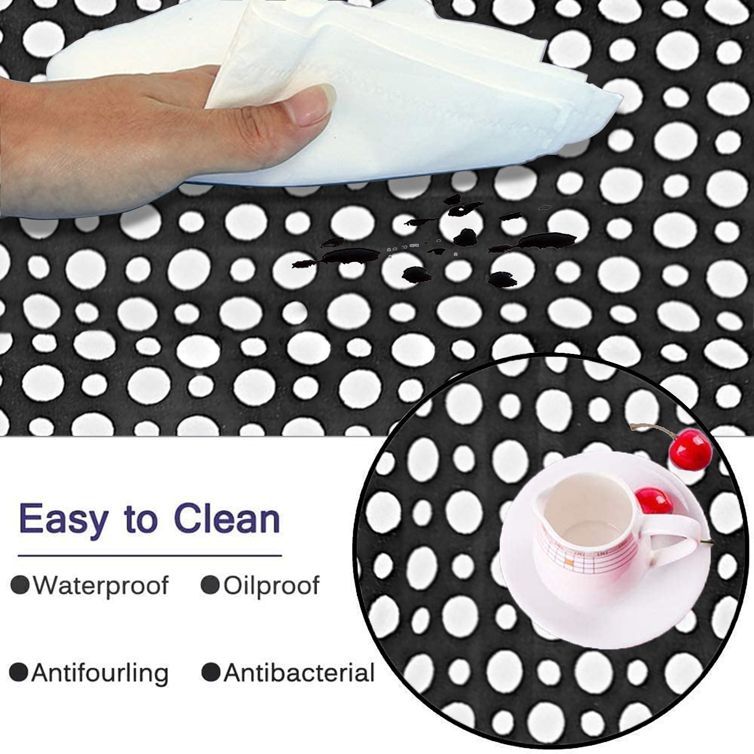 Kuber Industries Multiuses Dot Print Shelf Liners for Kitchen Shelves, cupboards, Wardrobe, Drawer, 10 Mtr (Black)