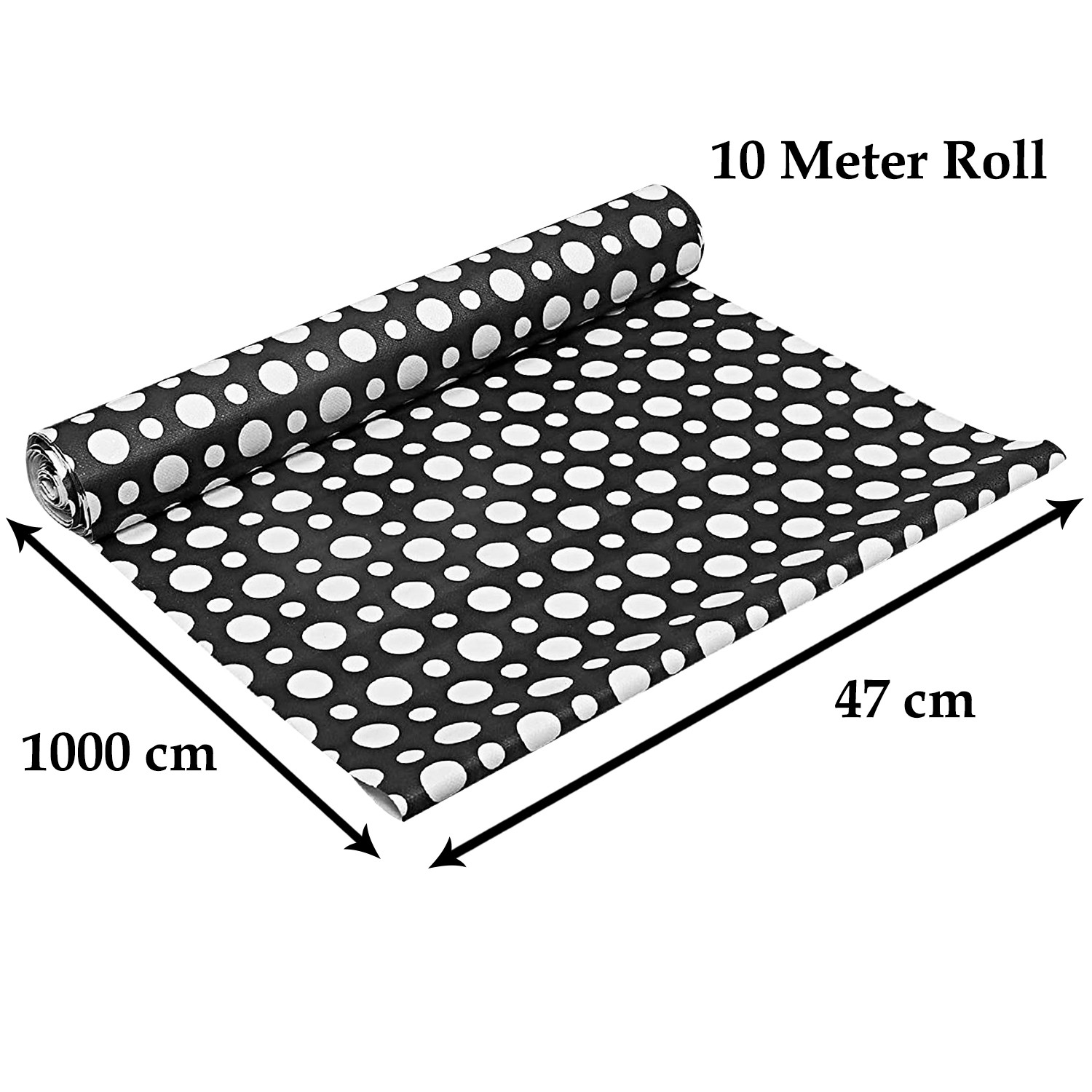 Kuber Industries Multiuses Dot Print Shelf Liners for Kitchen Shelves, cupboards, Wardrobe, Drawer, 10 Mtr (Black)