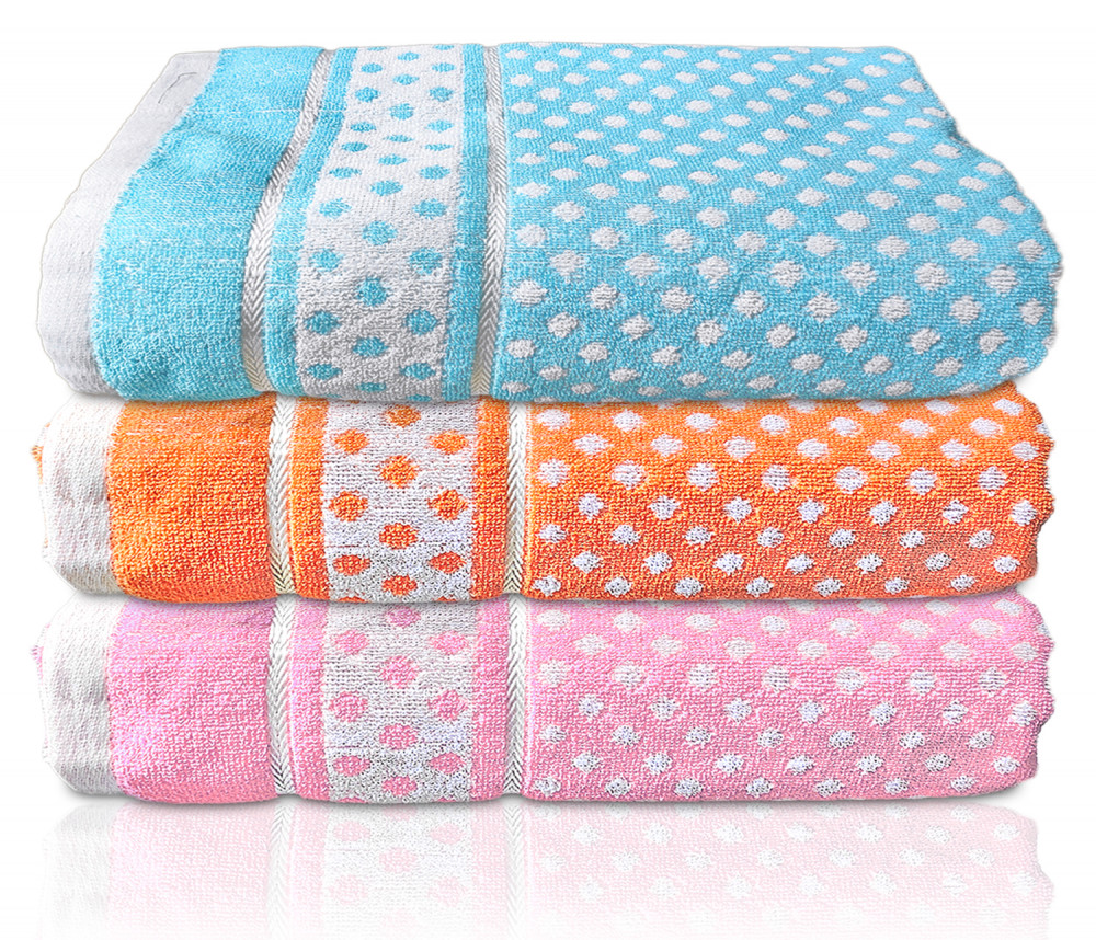 Kuber Industries Multiuses Dot Printed Soft Cotton Bath Towel, 30&quot;x60&quot; - Pack of 3 (Sky Blue &amp; Pink &amp; Orange)