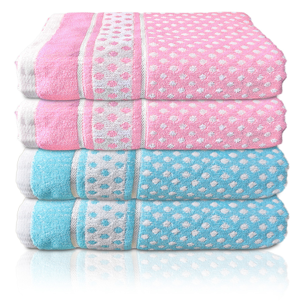 Kuber Industries Multiuses Dot Printed Soft Cotton Bath Towel, 30&quot;x60&quot;- Pack of 4 (Pink &amp; Sky Blue)