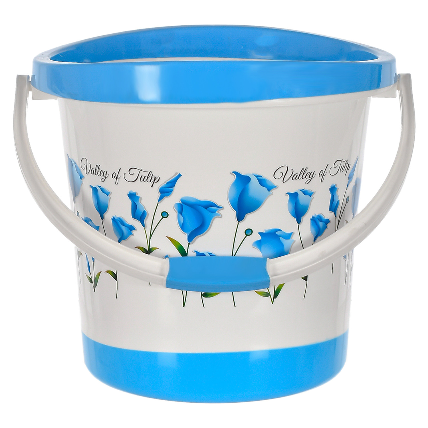 Kuber Industries Multiuses Floral Print Plastic Bucket With Handle, 18 litre (Blue & White)-46KM0375