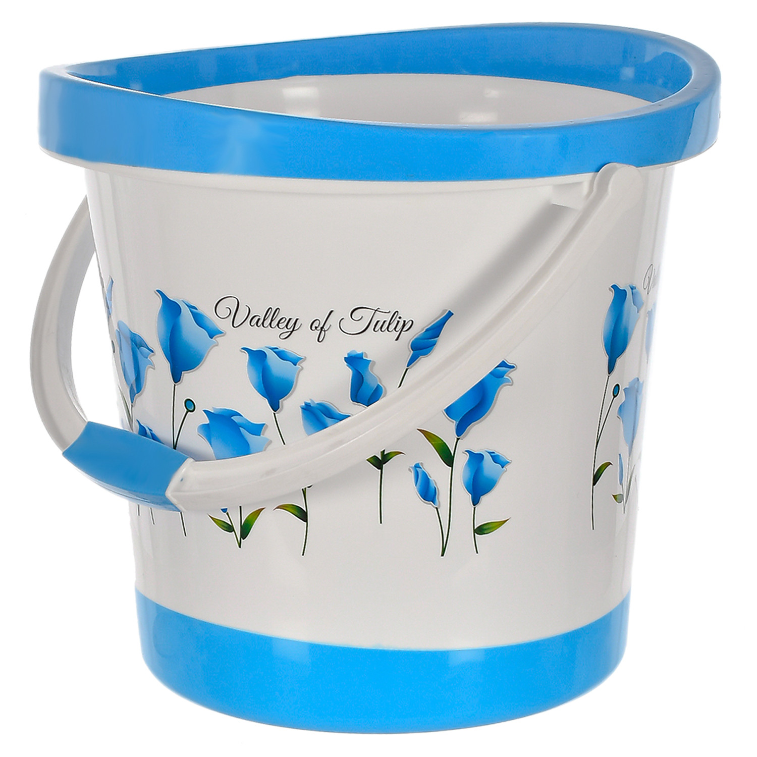 Kuber Industries Multiuses Floral Print Plastic Bucket With Handle, 18 litre (Blue & White)-46KM0375