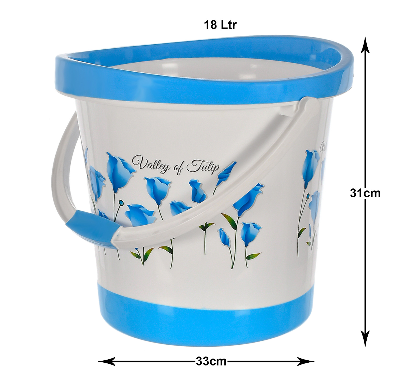 Kuber Industries Multiuses Floral Print Plastic Bucket With Handle, 18 litre Pack of 2 (Blue & White & Pink)-46KM0379