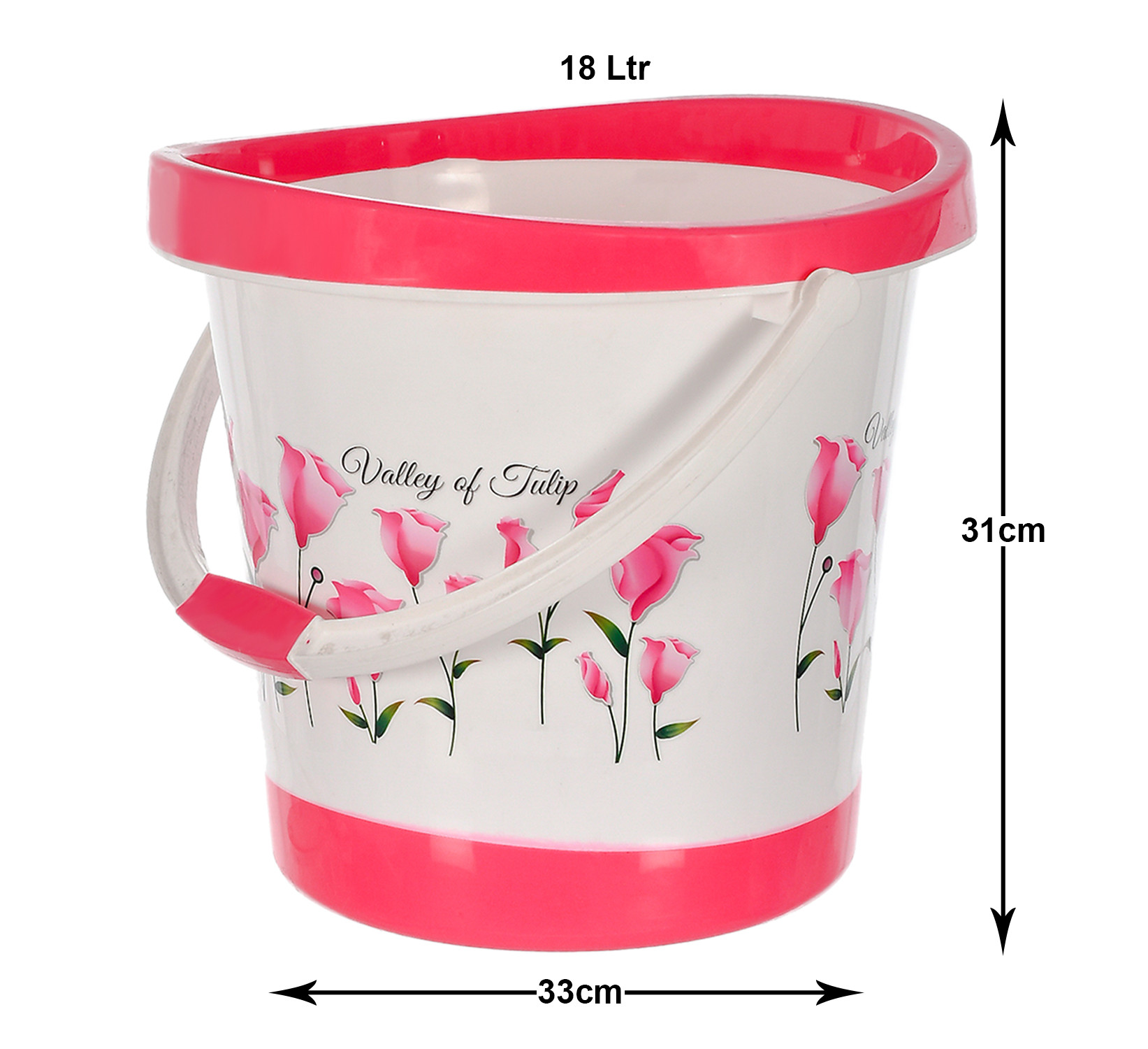 Kuber Industries Multiuses Floral Print Plastic Bucket With Handle, 18 litre (Pink & White)-46KM0371