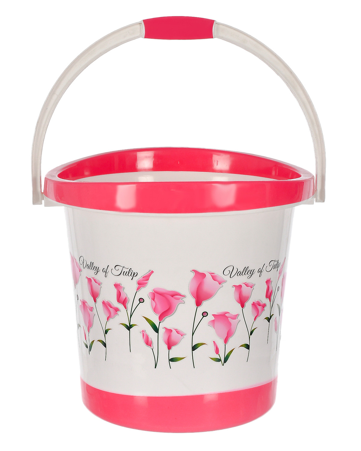 Kuber Industries Multiuses Floral Print Plastic Bucket With Handle, 18 litre (Pink & White)-46KM0371