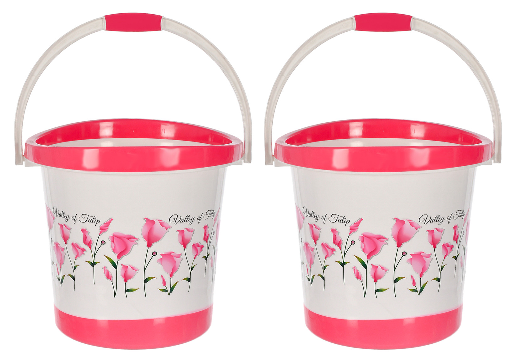 Kuber Industries Multiuses Floral Print Plastic Bucket With Handle, 18 litre (Pink & White)-46KM0371