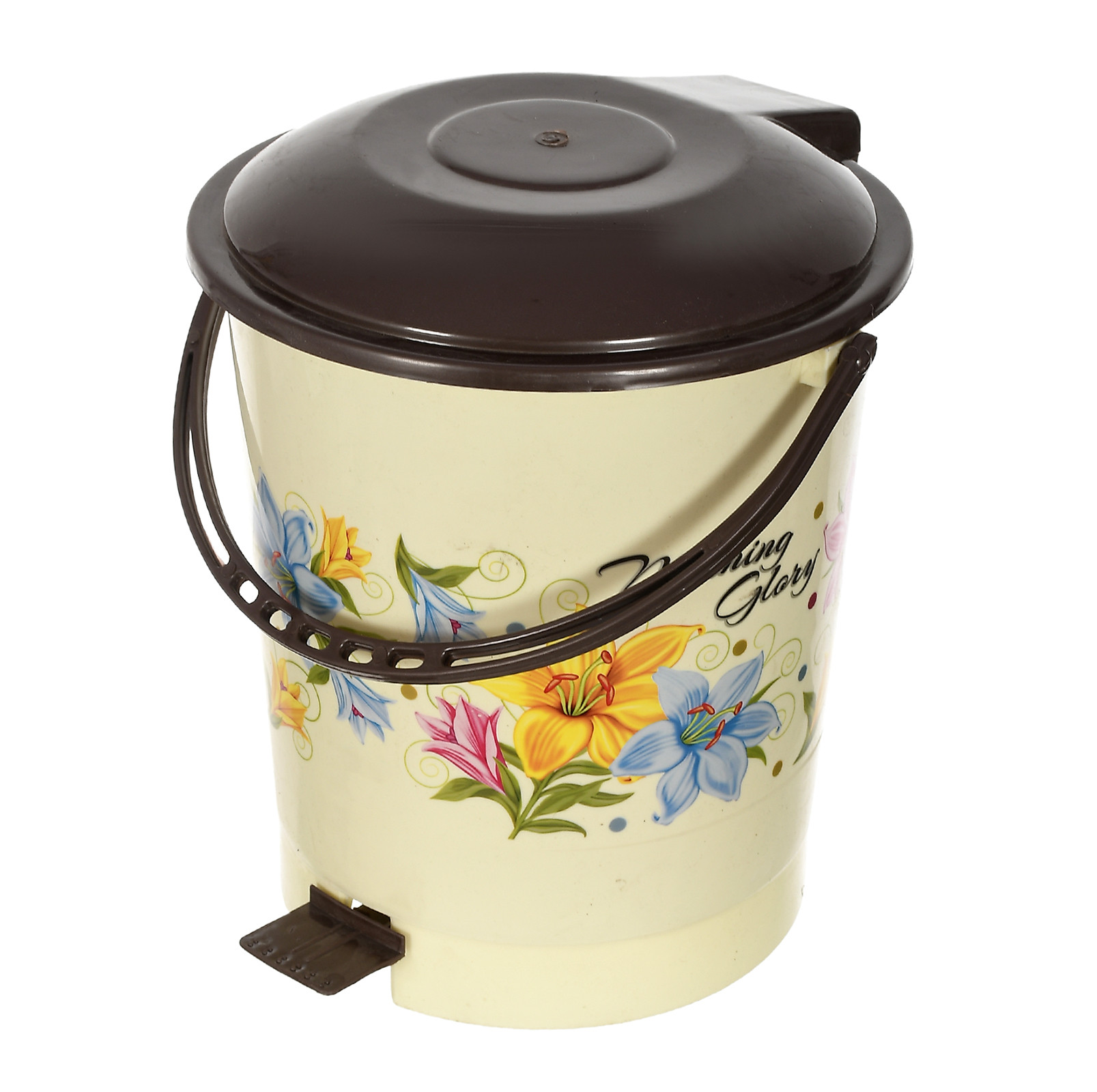 Kuber Industries Multiuses Floral Print Plastic Dustbin For Home, Kitchen, Office, Bathroom With Swing Lid 10 Litre (Cream)