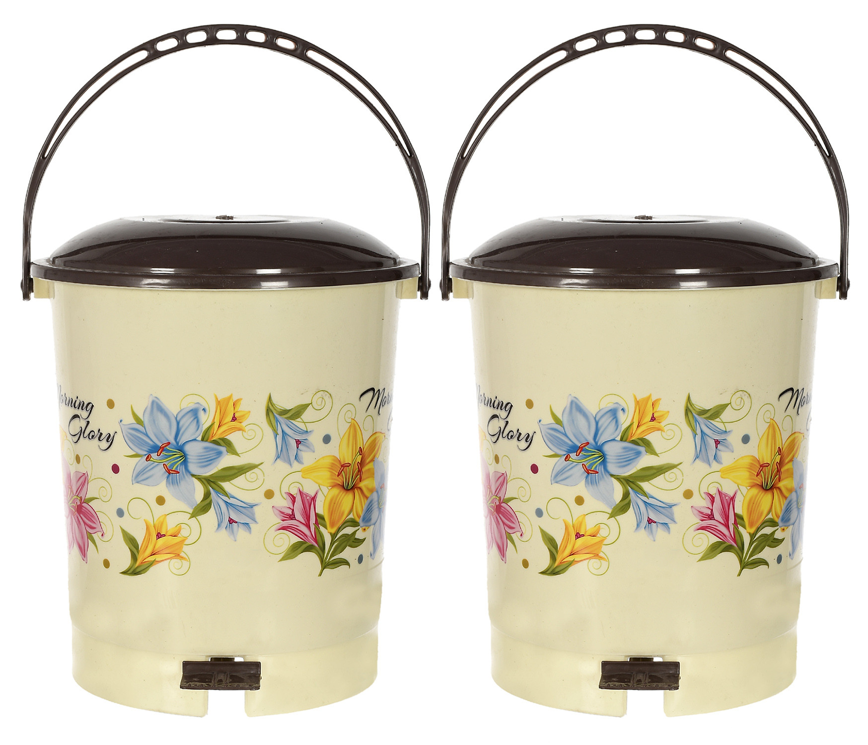 Kuber Industries Multiuses Floral Print Plastic Dustbin For Home, Kitchen, Office, Bathroom With Swing Lid 10 Litre (Cream)
