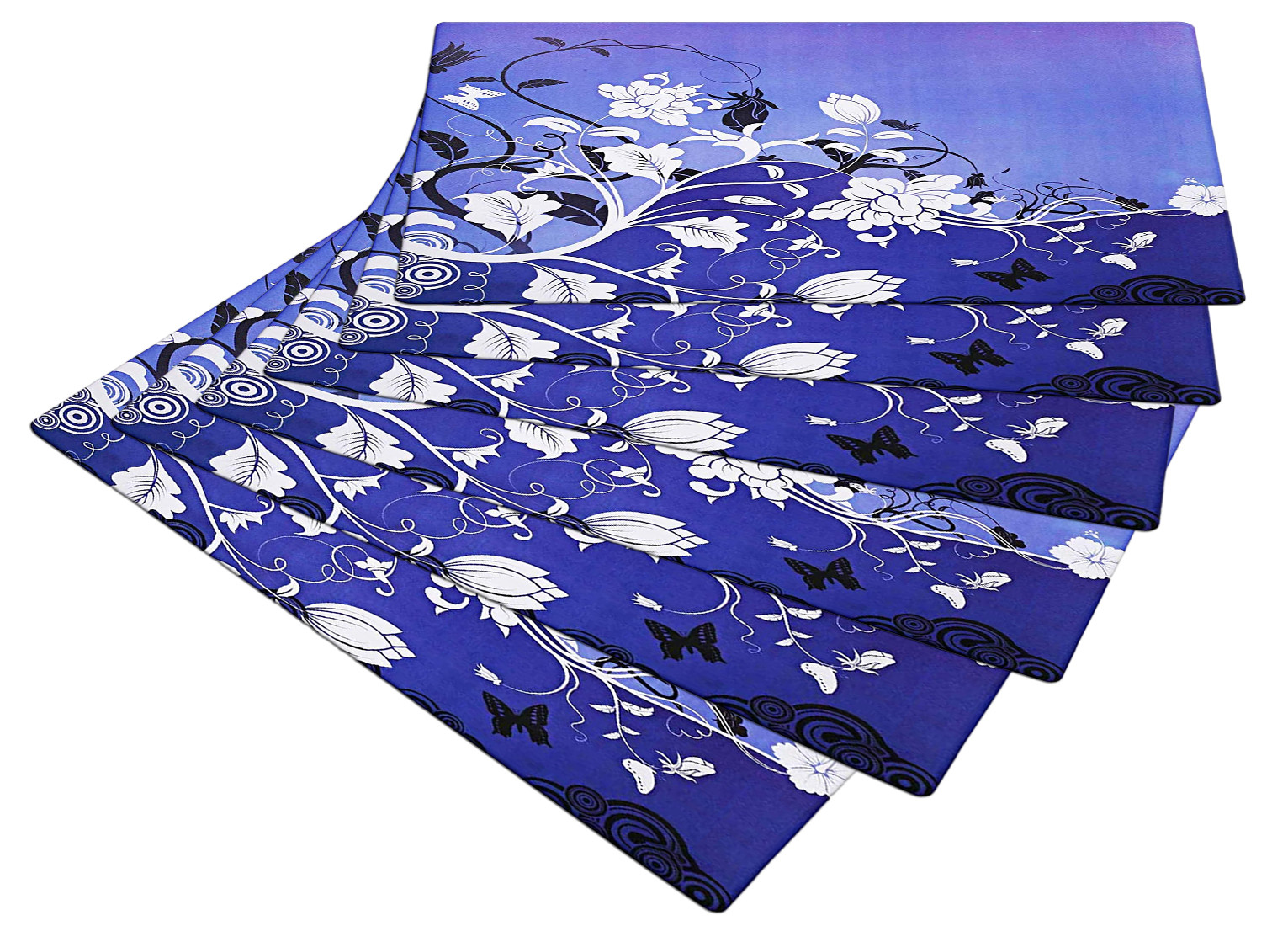 Kuber Industries Multiuses Floral Print PVC Table Placemat for kitchen, Dining Table Set of 6 (Blue)