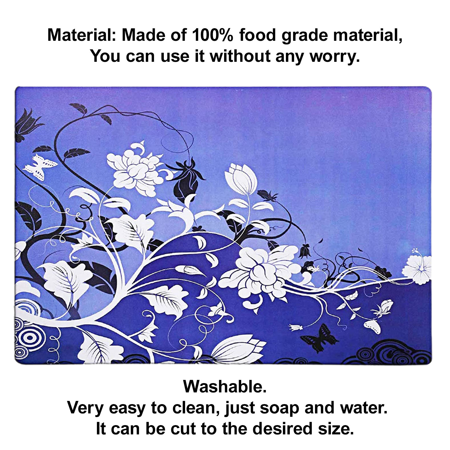 Kuber Industries Multiuses Floral Print PVC Table Placemat for kitchen, Dining Table Set of 6 (Blue)