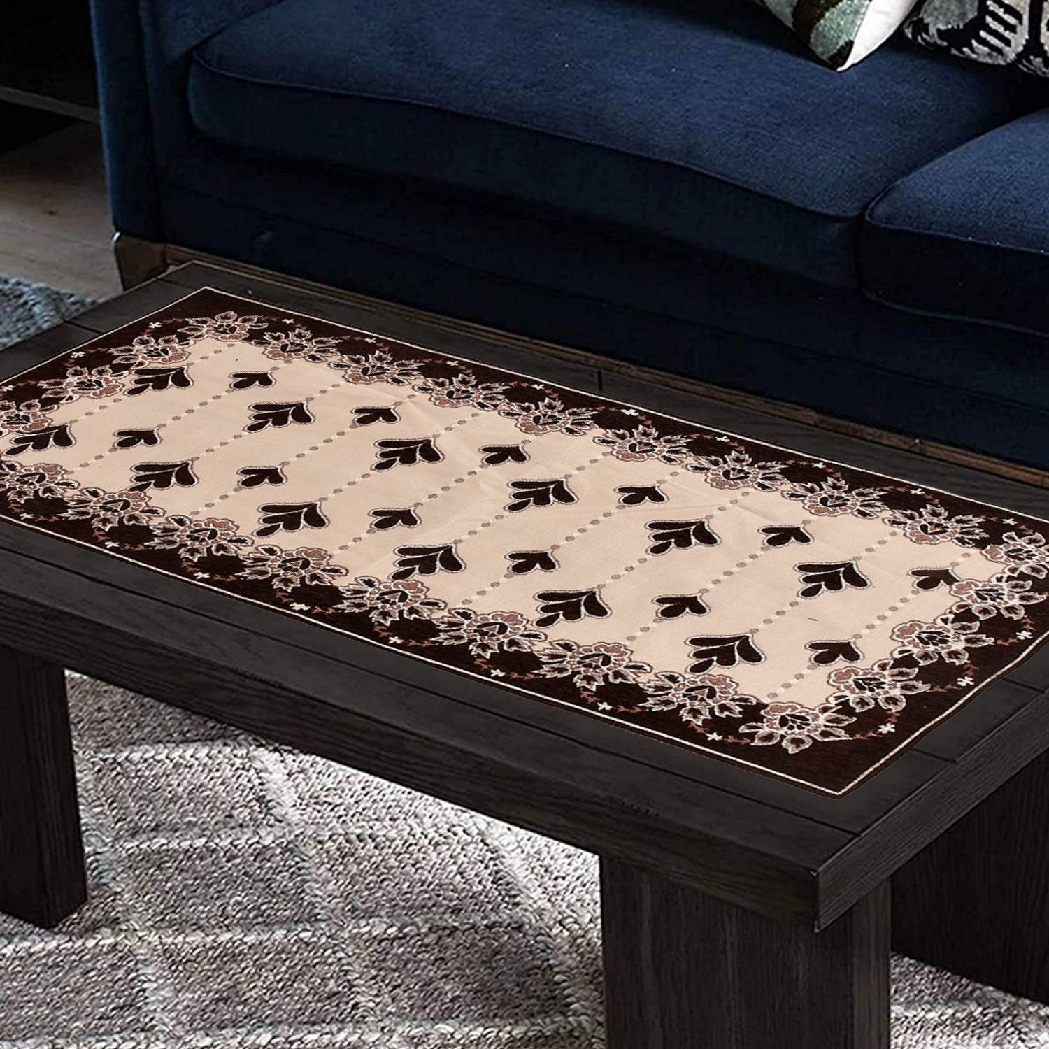 Kuber Industries Multiuses Floral Print Rectangular Cotton Table Runner for Dining and Center Table (Brown)