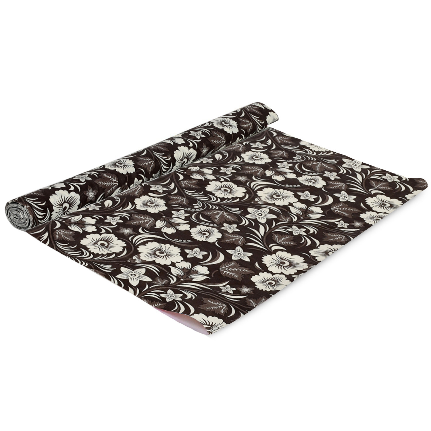 Kuber Industries Multiuses Floral Print Shelf Liners for Kitchen Shelves cupboards Wardrobe Drawer 5 Mtr Brown