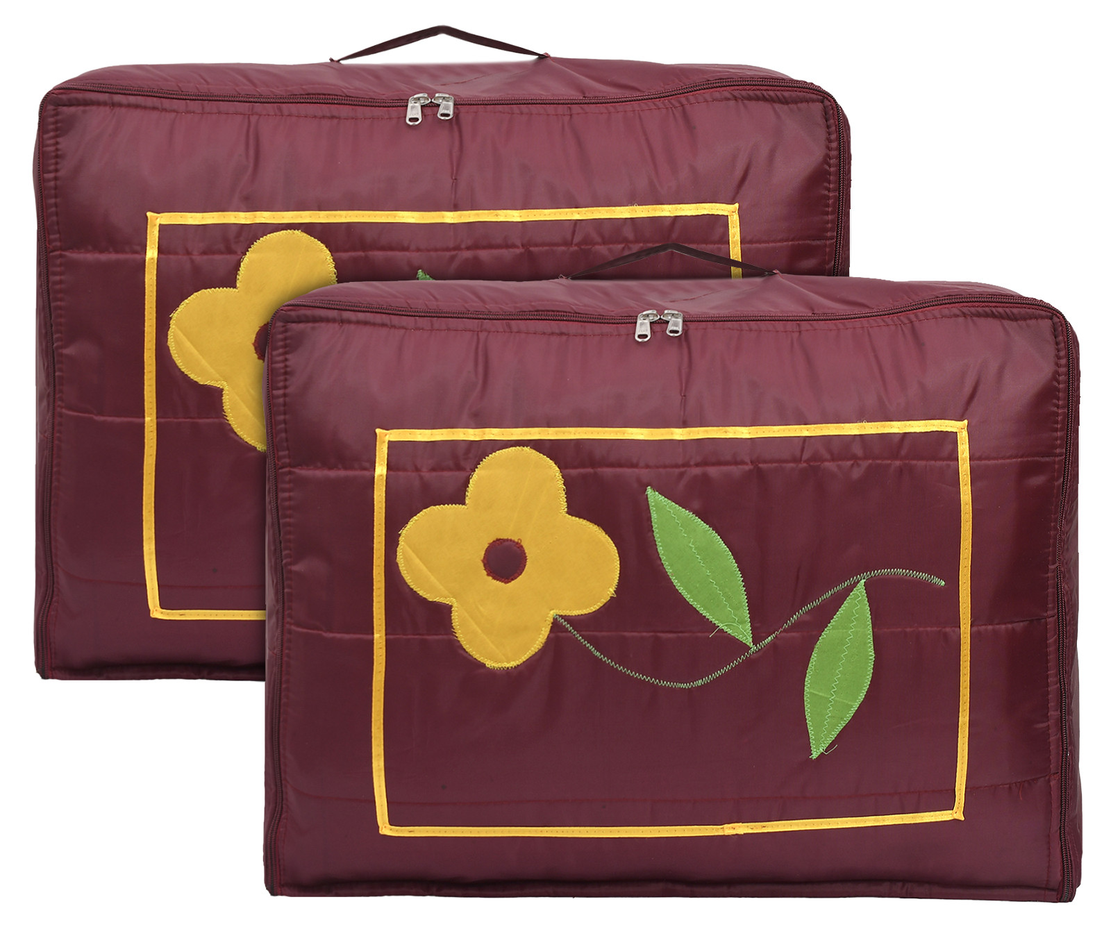 Kuber Industries Multiuses Flower Print Foldable Polyster Saree Covers/Clothes Storage Bag/Wardrobe Organizer (Maroon)
