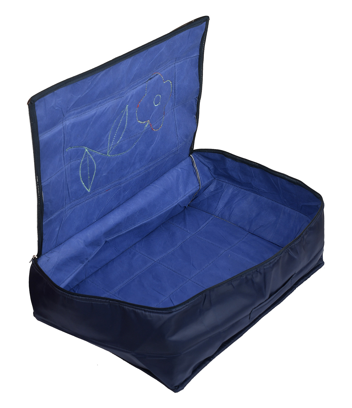 Kuber Industries Multiuses Flower Print Foldable Polyster Saree Covers/Clothes Storage Bag/Wardrobe Organizer (Navy Blue)