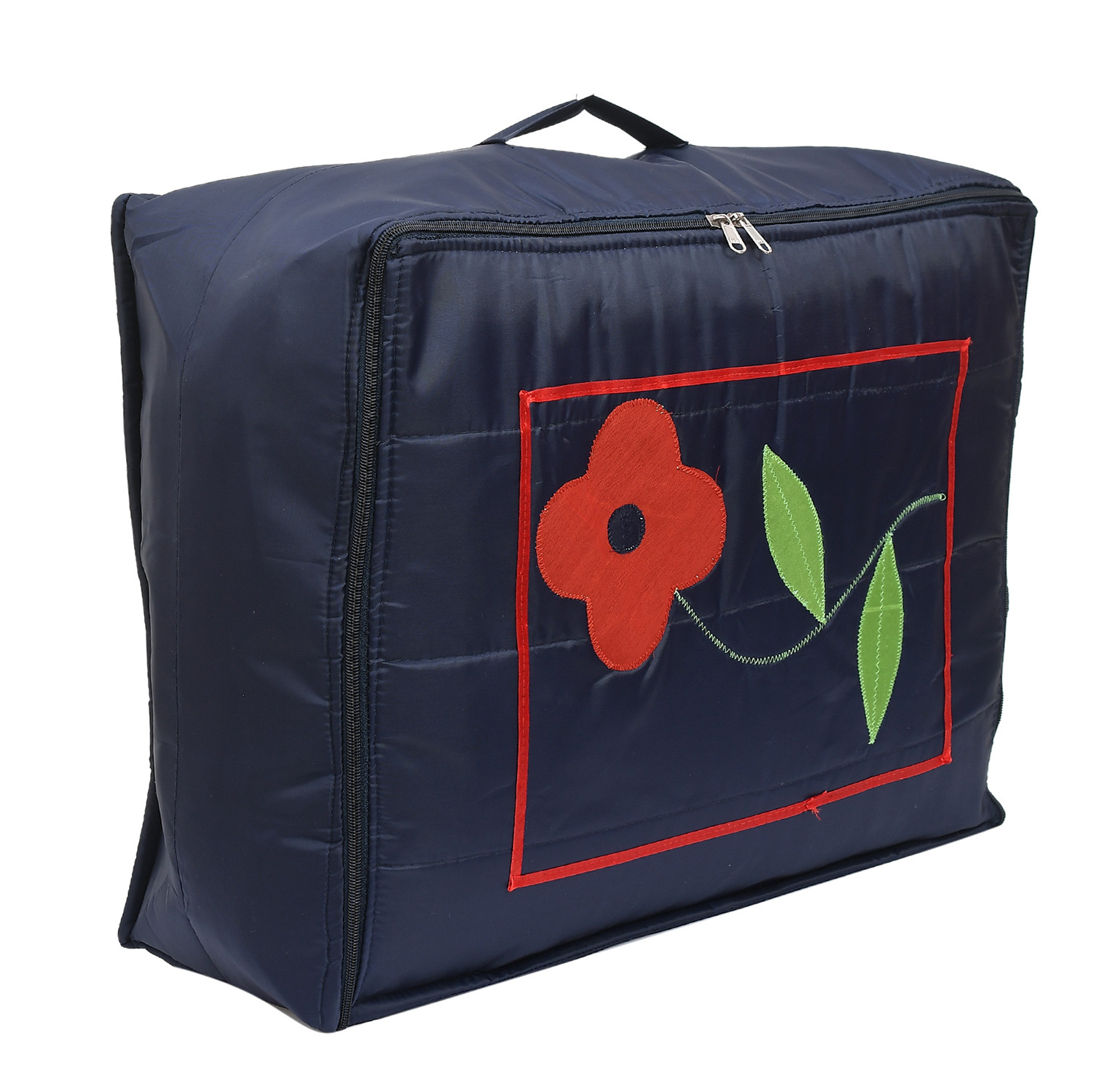 Kuber Industries Multiuses Flower Print Foldable Polyster Saree Covers/Clothes Storage Bag/Wardrobe Organizer (Navy Blue)