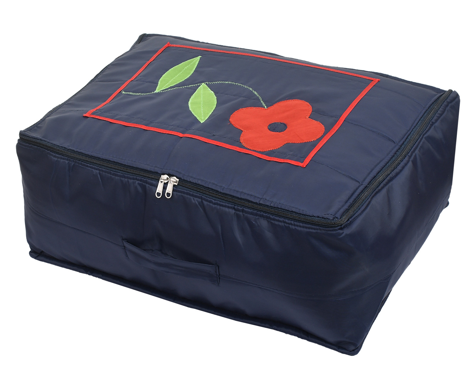 Kuber Industries Multiuses Flower Print Foldable Polyster Saree Covers/Clothes Storage Bag/Wardrobe Organizer (Navy Blue)
