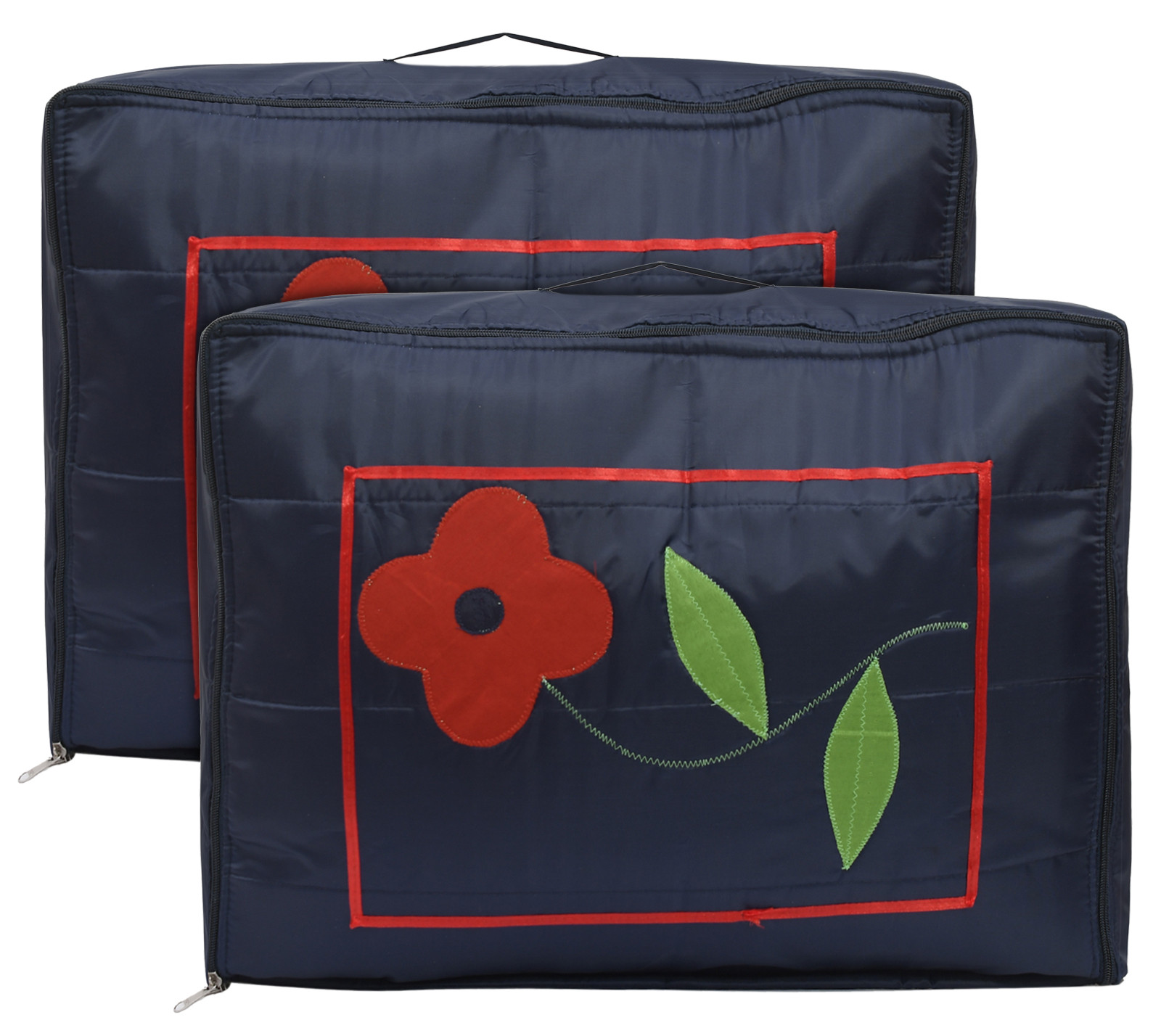Kuber Industries Multiuses Flower Print Foldable Polyster Saree Covers/Clothes Storage Bag/Wardrobe Organizer (Navy Blue)