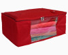 Kuber Industries Multiuses Foldable Cotton Saree Covers/Clothes Storage Bag/Wardrobe Organizer With Transparent Window (Red)