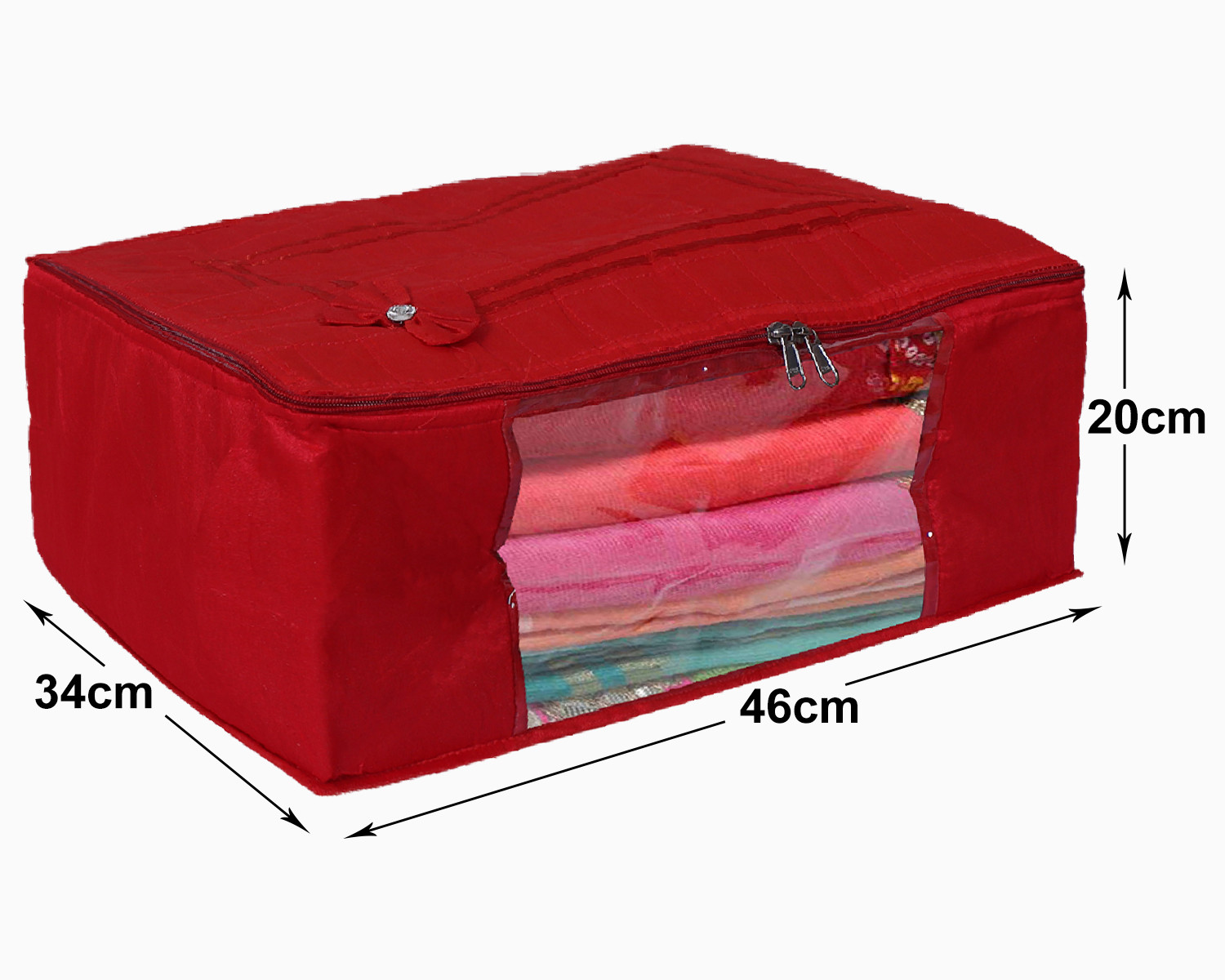 Kuber Industries Multiuses Foldable Cotton Saree Covers/Clothes Storage Bag/Wardrobe Organizer With Transparent Window (Red)