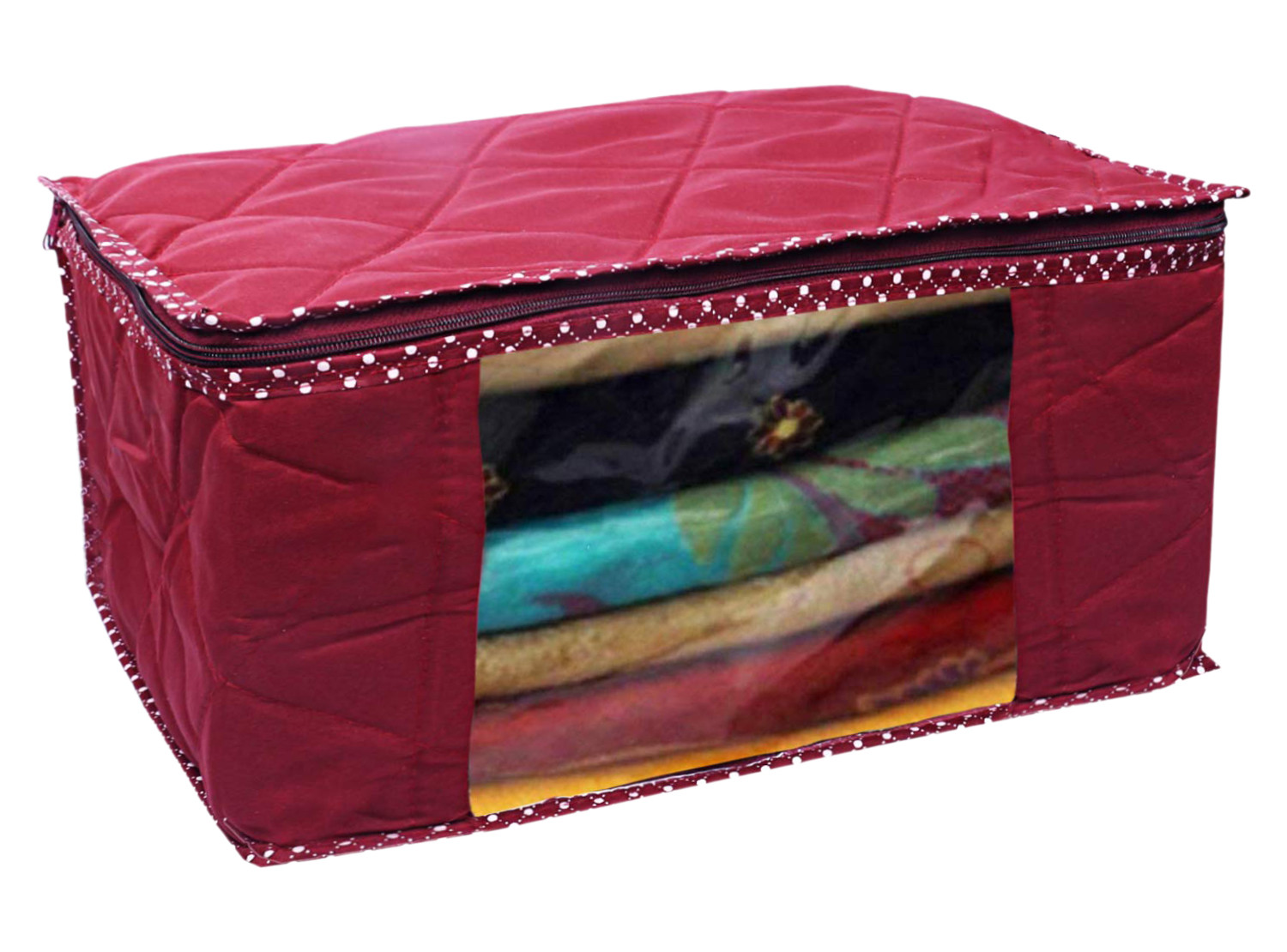 Kuber Industries Multiuses Foldable Parachute Saree Covers/Clothes Storage Bag/Wardrobe Organizer With Transparent Window (Maroon)