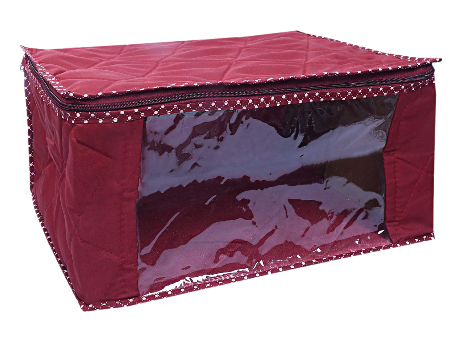 Kuber Industries Multiuses Foldable Parachute Saree Covers/Clothes Storage Bag/Wardrobe Organizer With Transparent Window (Maroon)