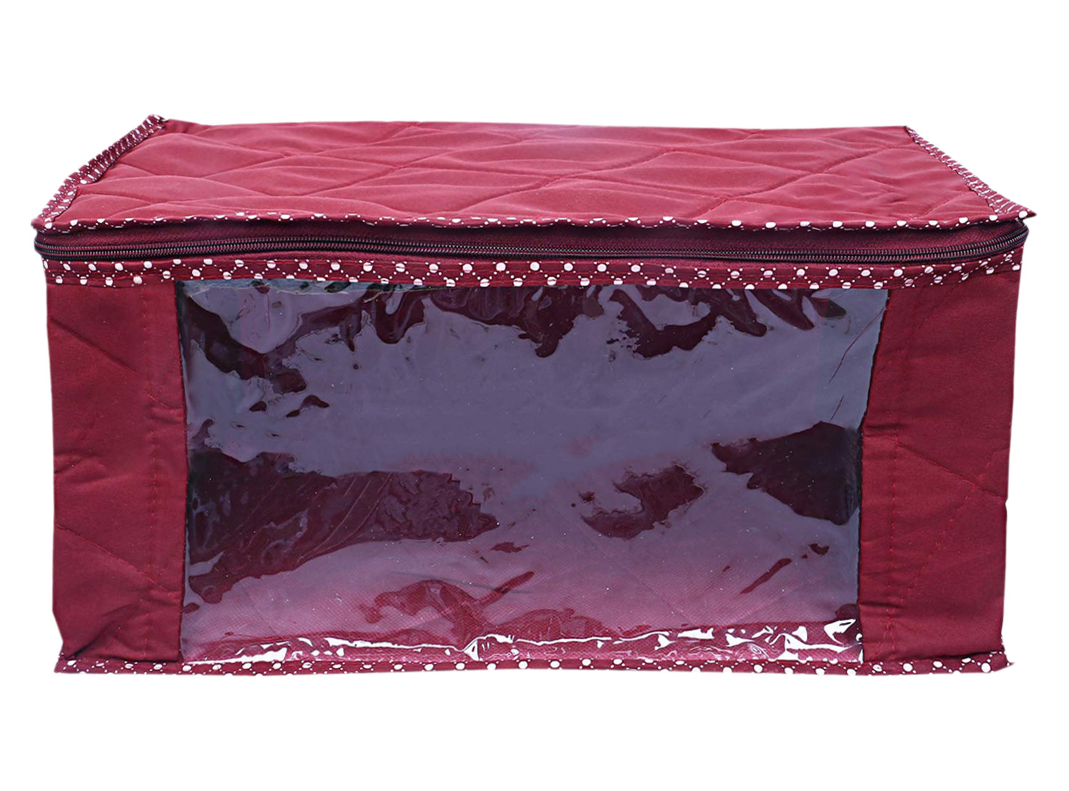 Kuber Industries Multiuses Foldable Parachute Saree Covers/Clothes Storage Bag/Wardrobe Organizer With Transparent Window (Maroon)