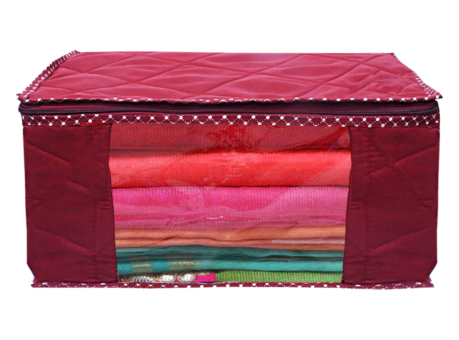 Kuber Industries Multiuses Foldable Parachute Saree Covers/Clothes Storage Bag/Wardrobe Organizer With Transparent Window (Maroon)