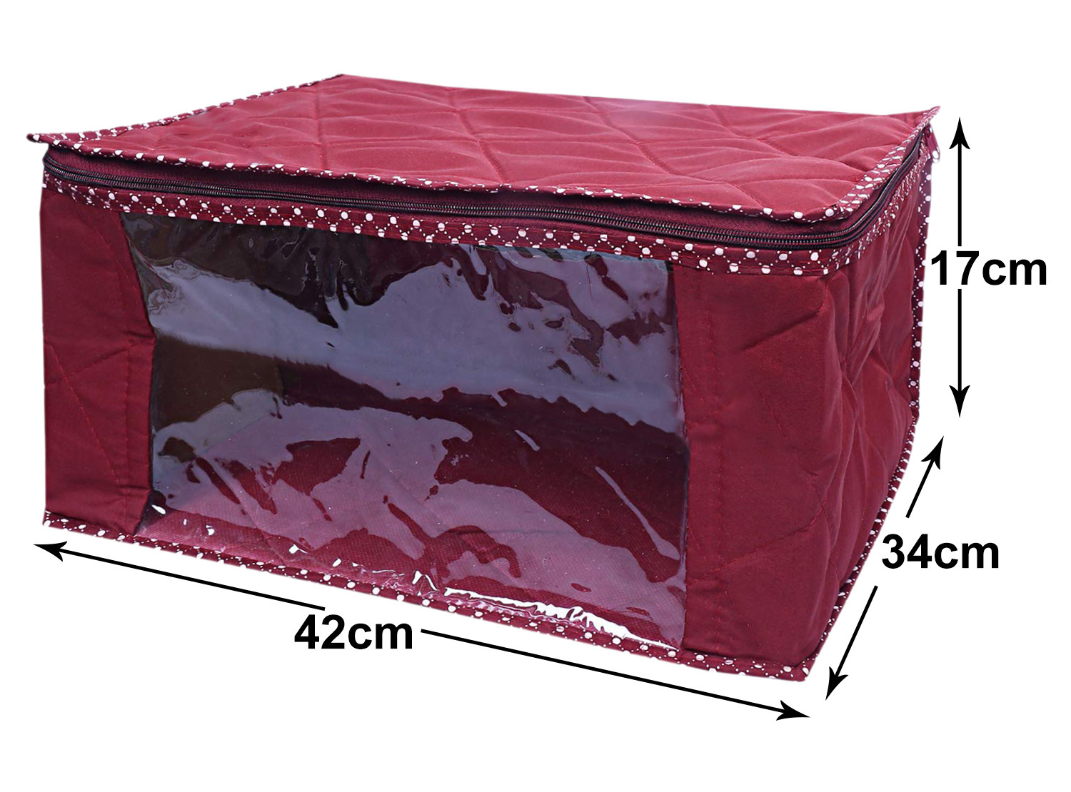 Kuber Industries Multiuses Foldable Parachute Saree Covers/Clothes Storage Bag/Wardrobe Organizer With Transparent Window (Maroon)