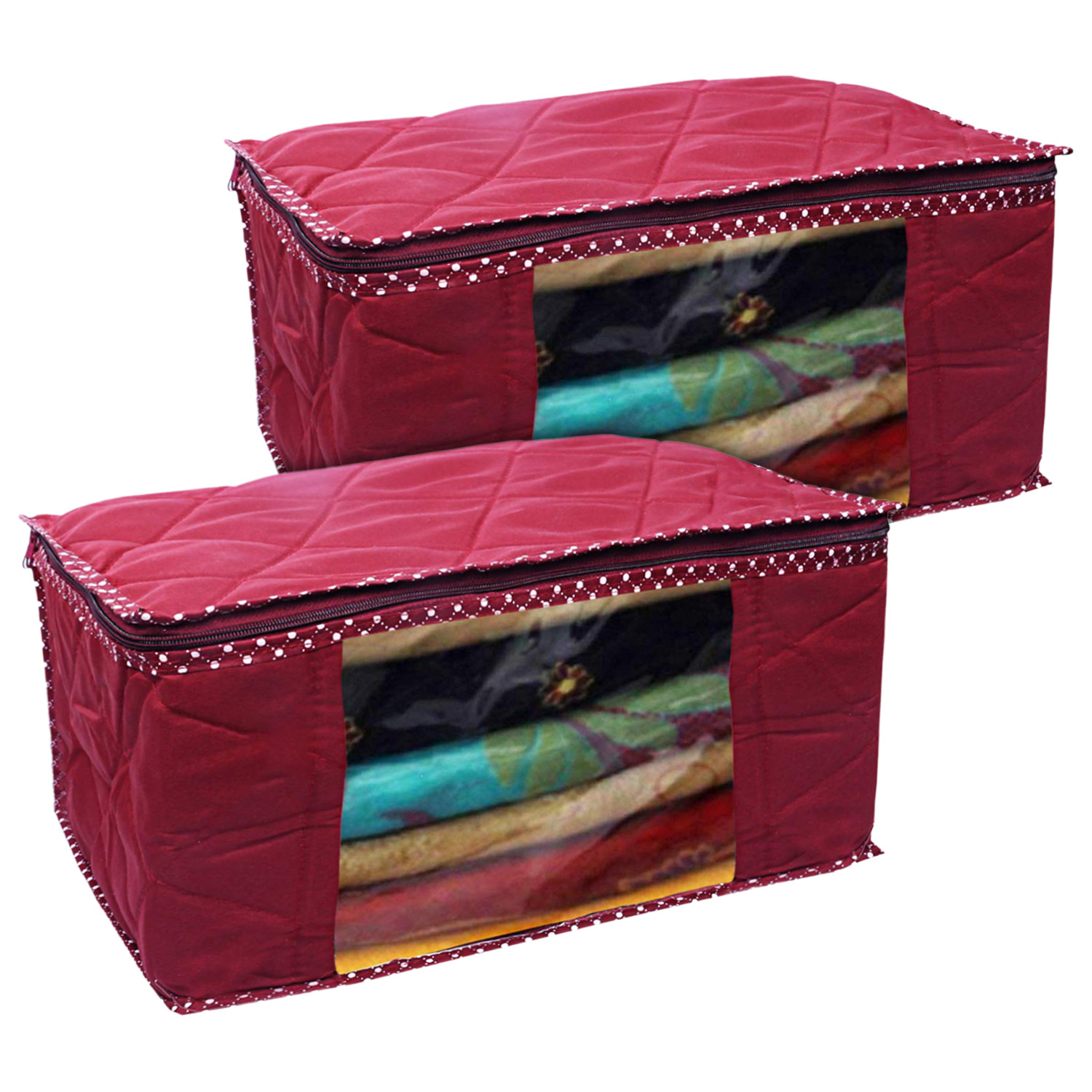 Kuber Industries Multiuses Foldable Parachute Saree Covers/Clothes Storage Bag/Wardrobe Organizer With Transparent Window (Maroon)