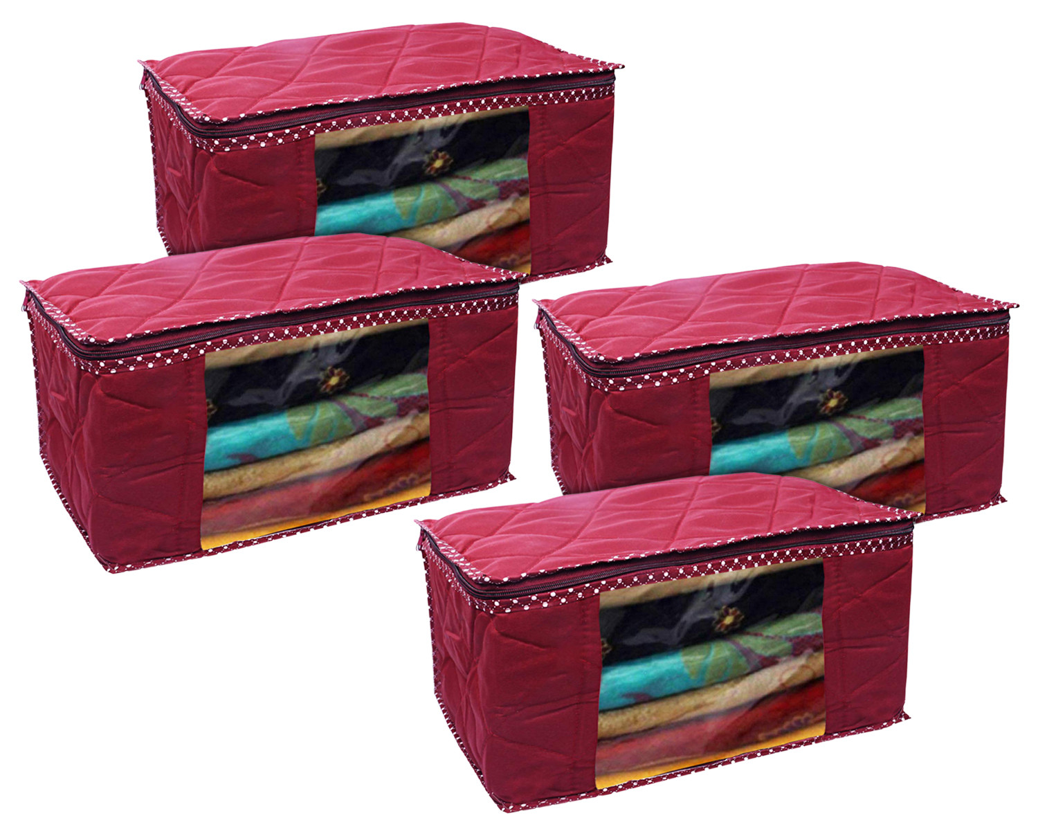 Kuber Industries Multiuses Foldable Parachute Saree Covers/Clothes Storage Bag/Wardrobe Organizer With Transparent Window (Maroon)
