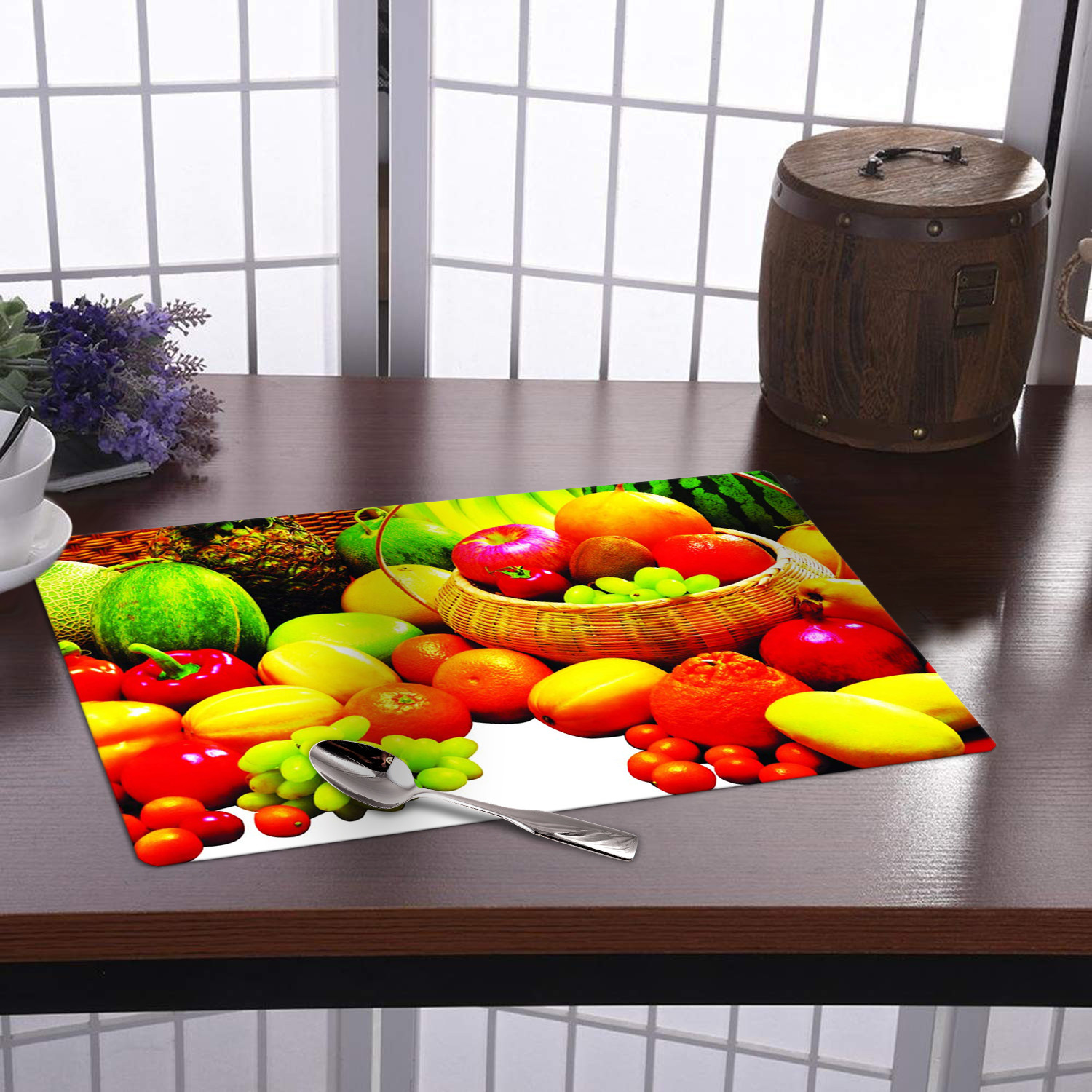 Kuber Industries Multiuses Fruit Print PVC Table Placemat for kitchen, Dining Table Set of 6 (Multicolour)