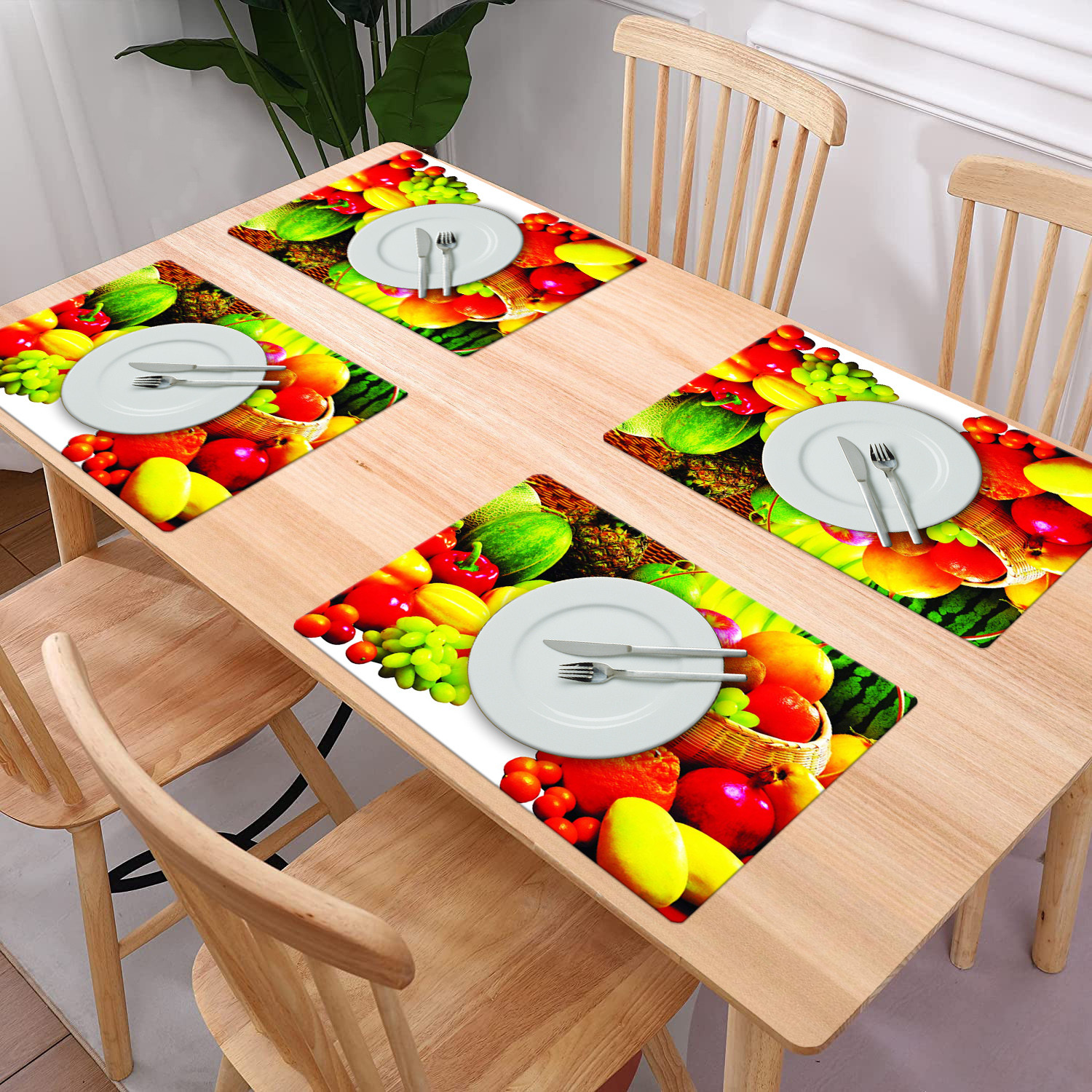 Kuber Industries Multiuses Fruit Print PVC Table Placemat for kitchen, Dining Table Set of 6 (Multicolour)