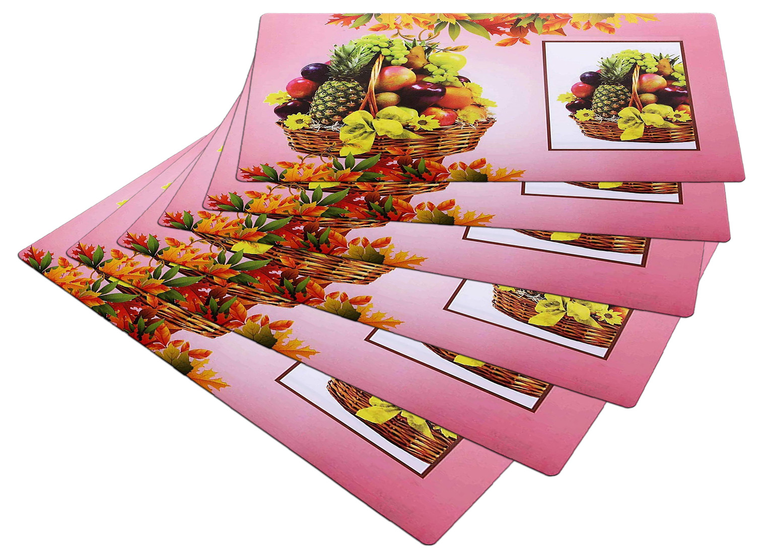Kuber Industries Multiuses Fruit Print PVC Table Placemat for kitchen, Dining Table Set of 6 (Pink)
