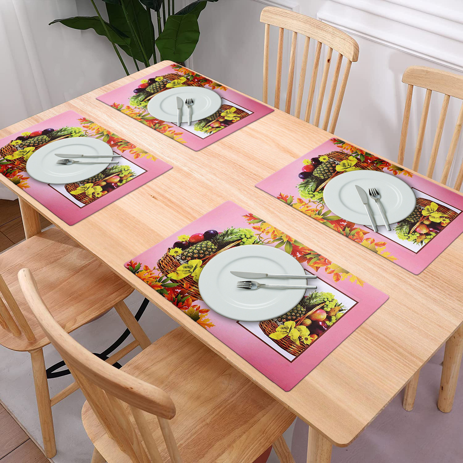 Kuber Industries Multiuses Fruit Print PVC Table Placemat for kitchen, Dining Table Set of 6 (Pink)