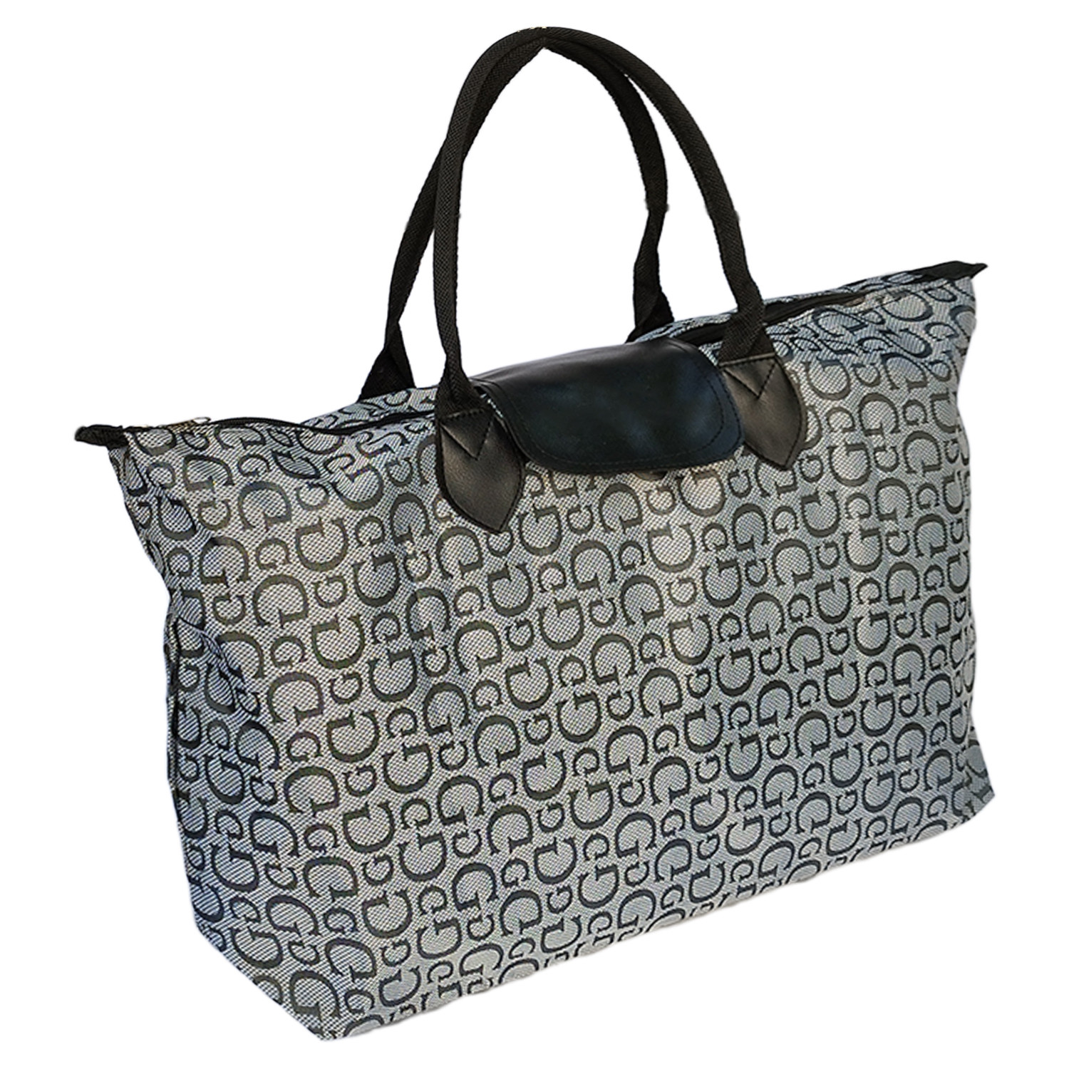 Kuber Industries Multiuses G Print Rexine Shopping Bags/Grocery Bag for Carry Grocery, Fruits, Vegetable with Handles (Grey)